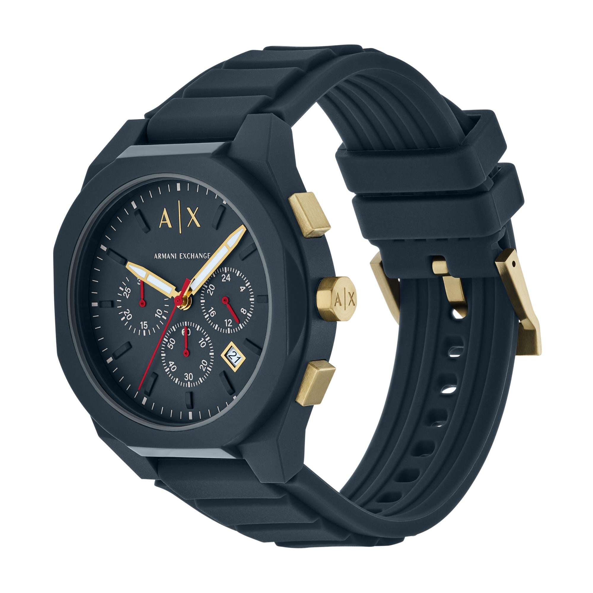 Armani Exchange Rafael Chronograph Blue Dial Rubber Strap Men's Watch AX4168