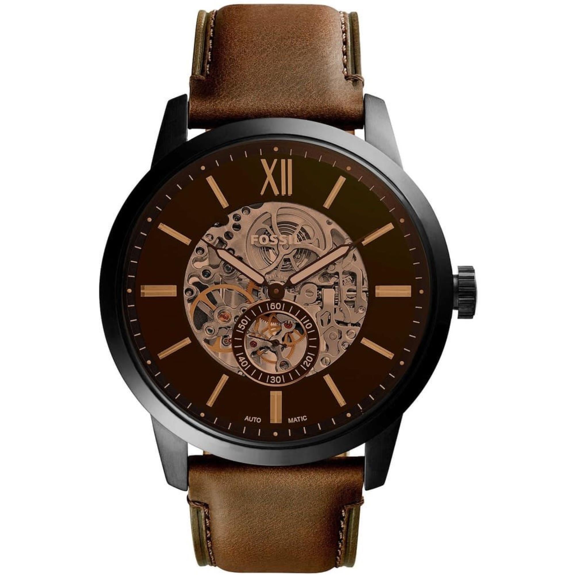 Fossil Townsman Automatic Black Dial Leather Strap Men's Watch ME3155