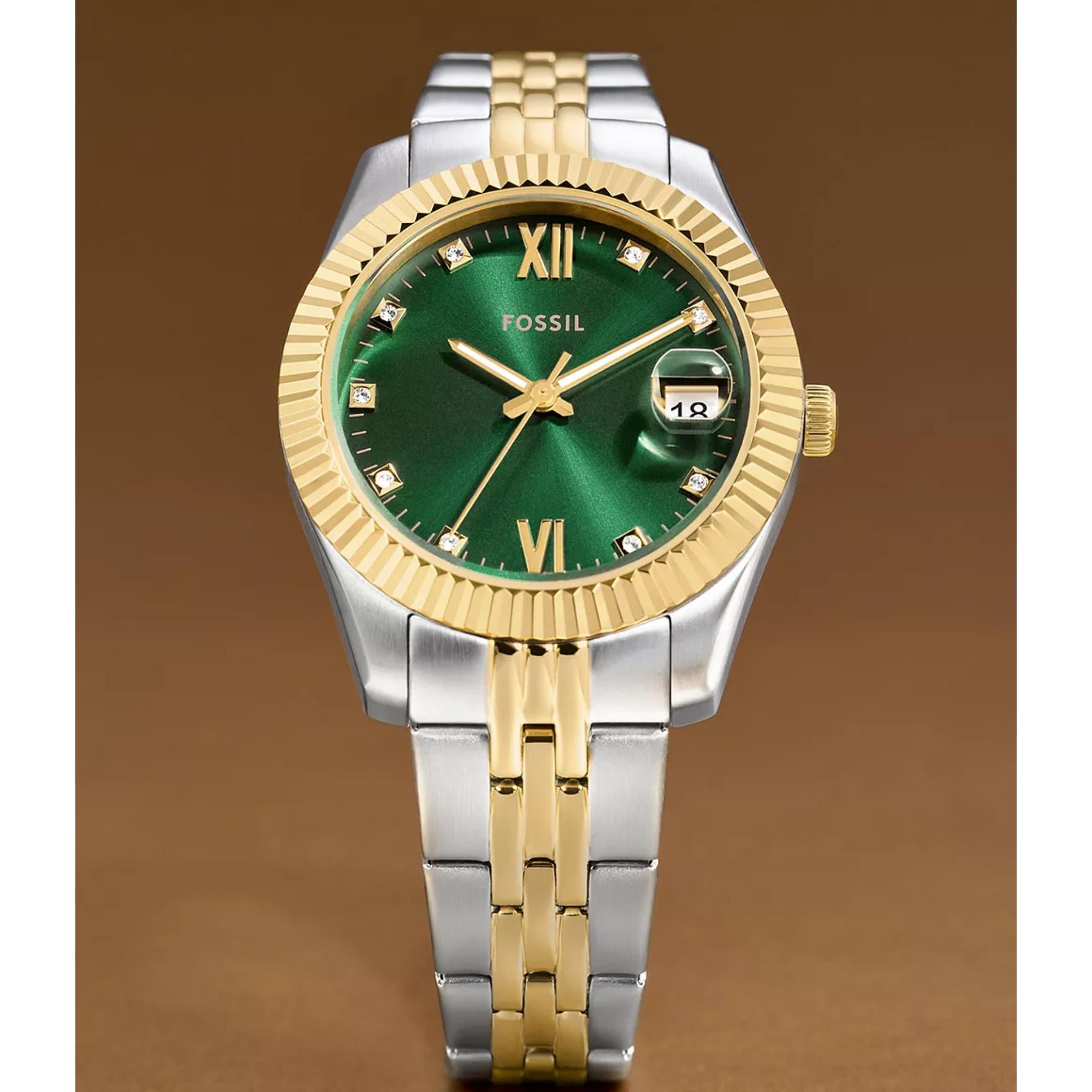 Fossil Scarlette Two-Tone Green Dial Stainless Steel Ladies Watch ES5388
