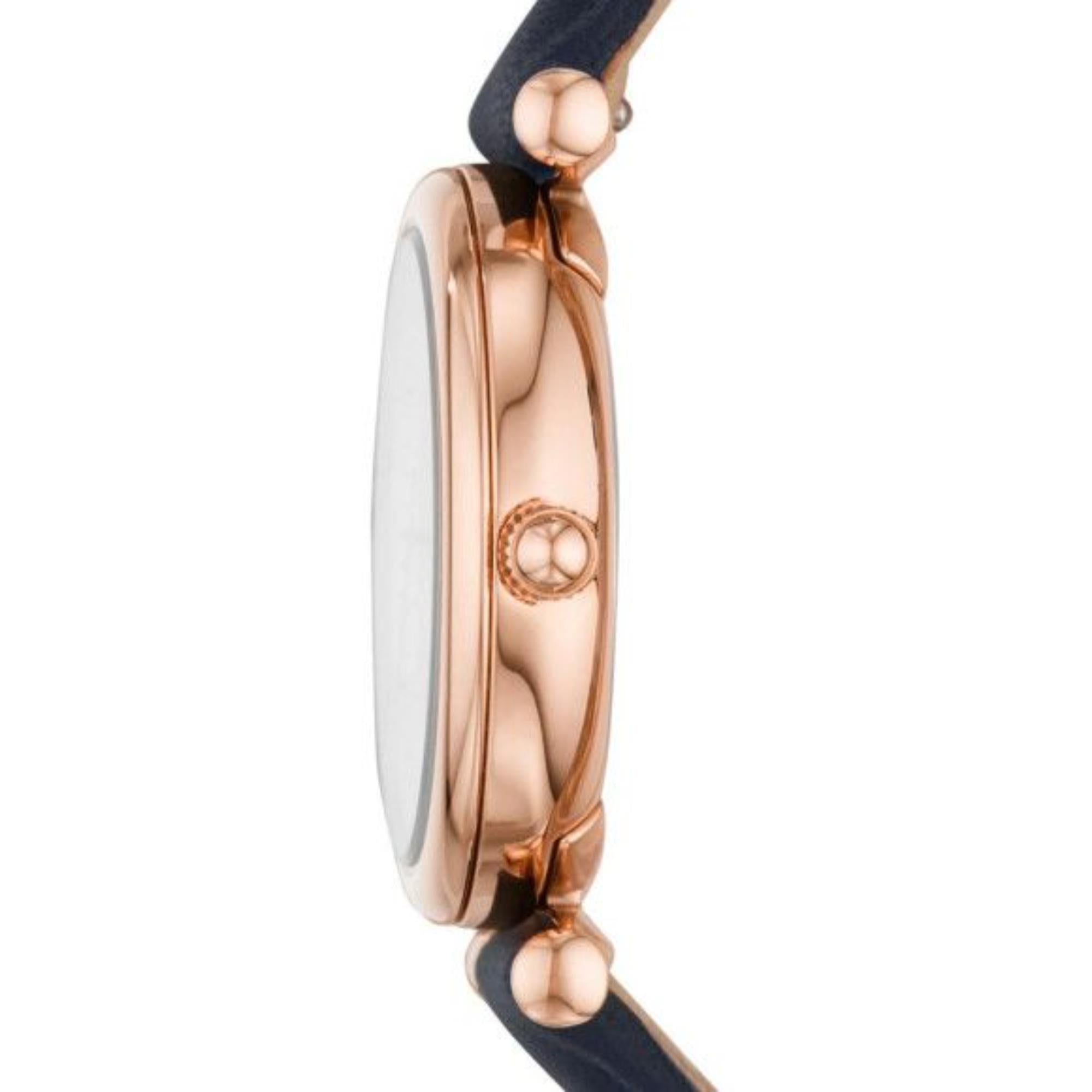 Fossil Carlie Mini Navy White Mother-Of-Pearl Dial Leather Strap Ladies Watch ES4502