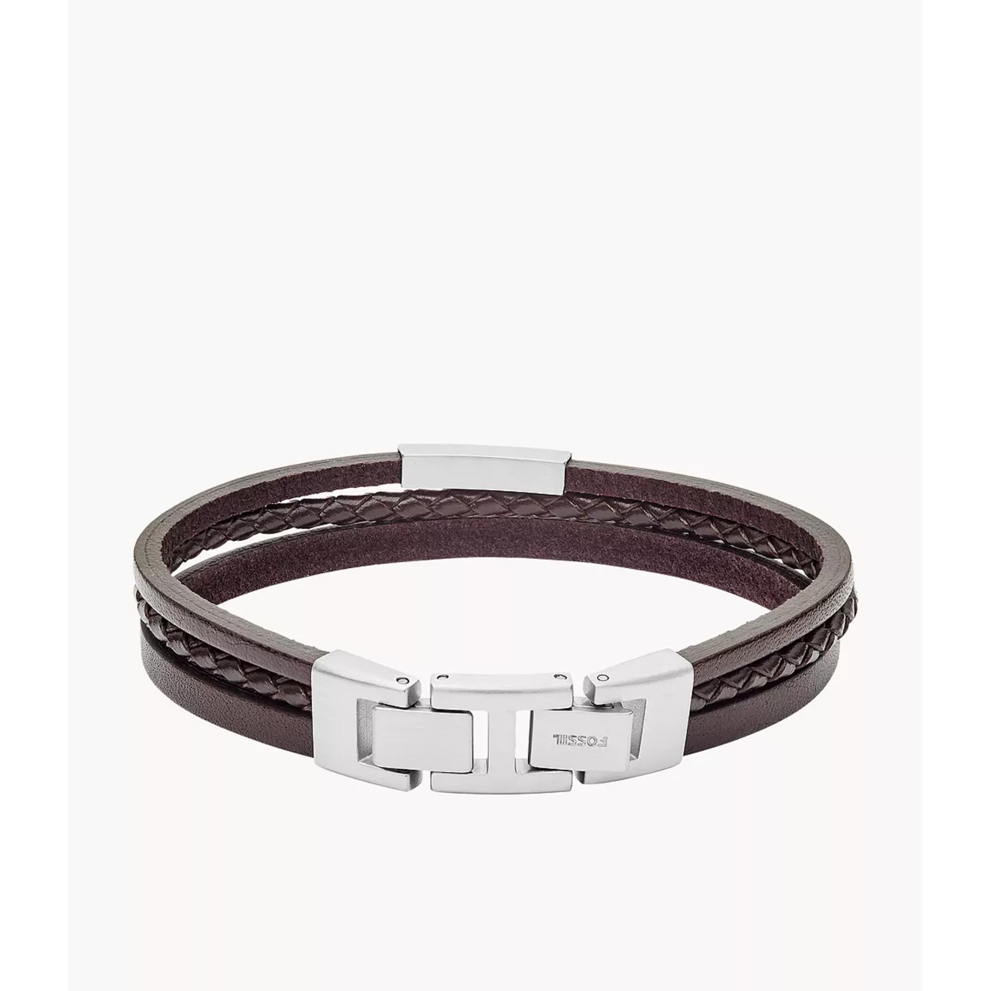 Fossil Brown Multi-Strand Leather Men's Bracelet JF03323040