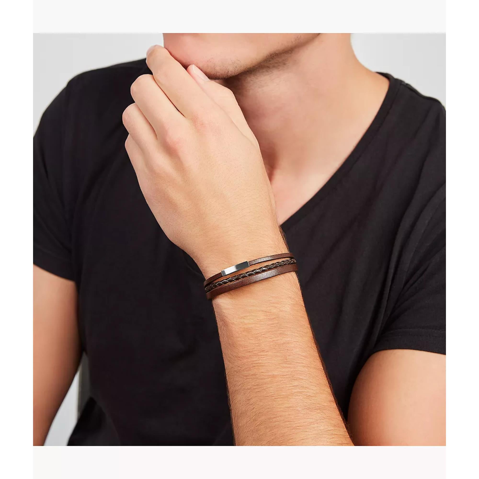 Fossil Brown Multi-Strand Leather Men's Bracelet JF03323040