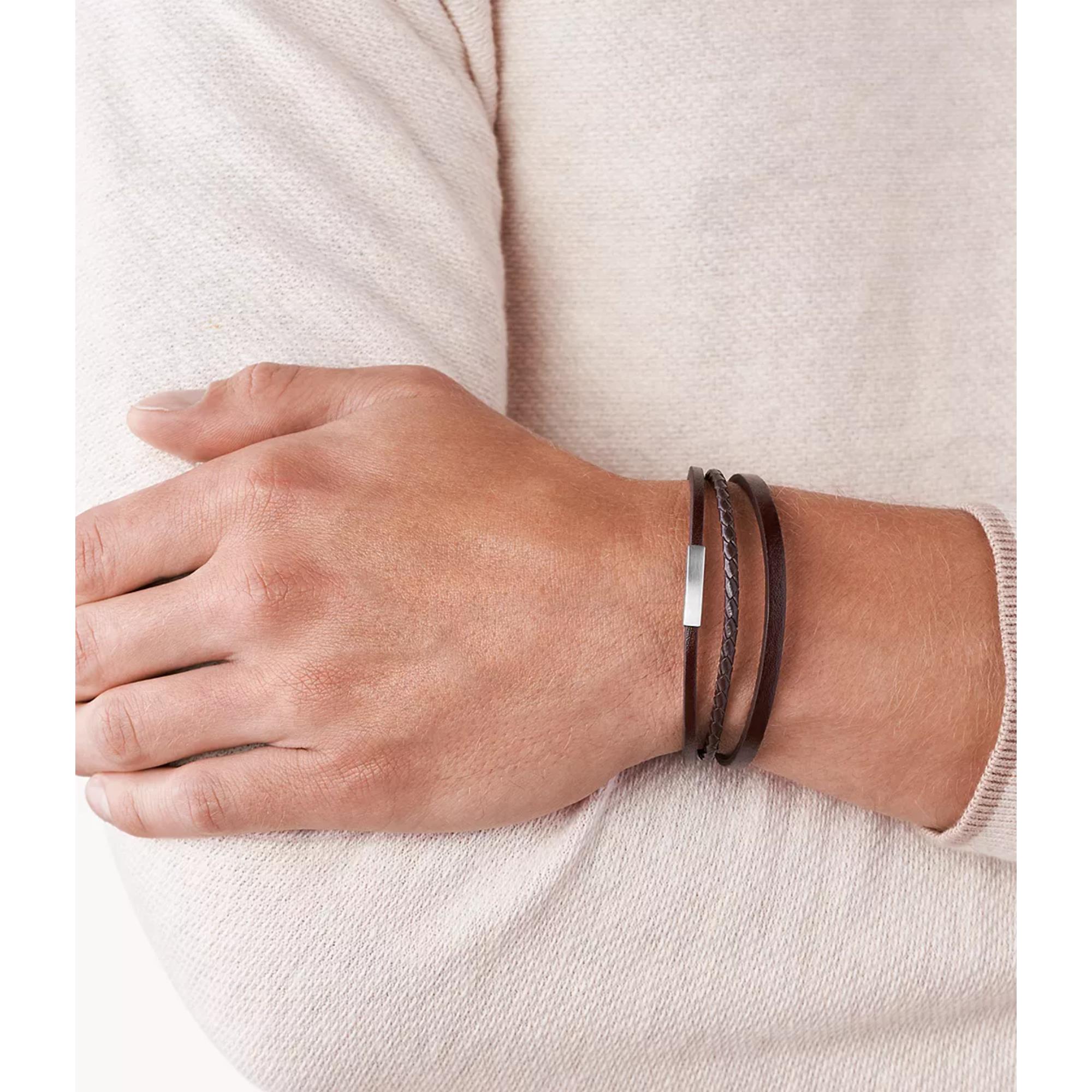 Fossil Brown Multi-Strand Leather Men's Bracelet JF03323040