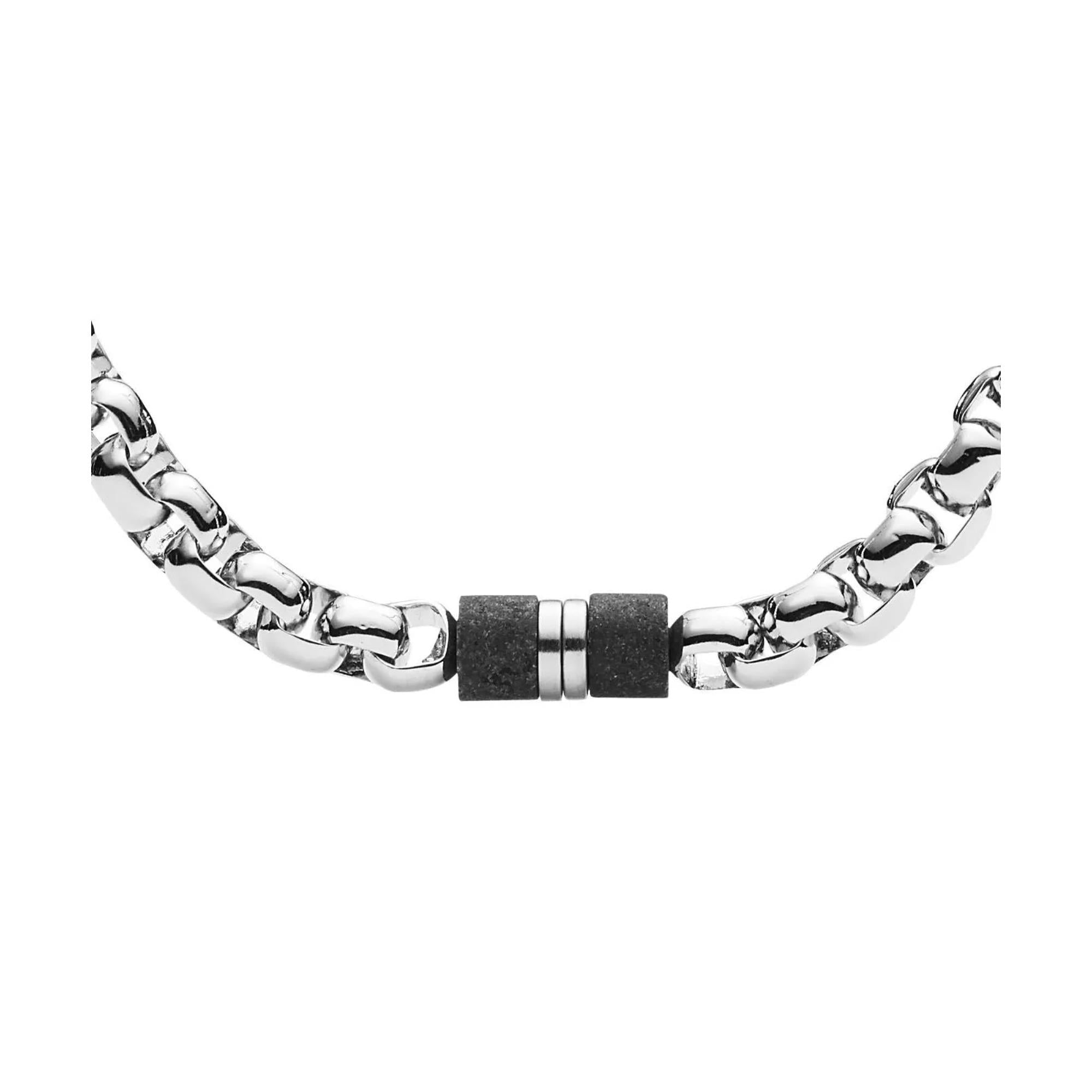 Fossil Black Marble and Stainless Steel Beaded Men's Necklace JF03314040
