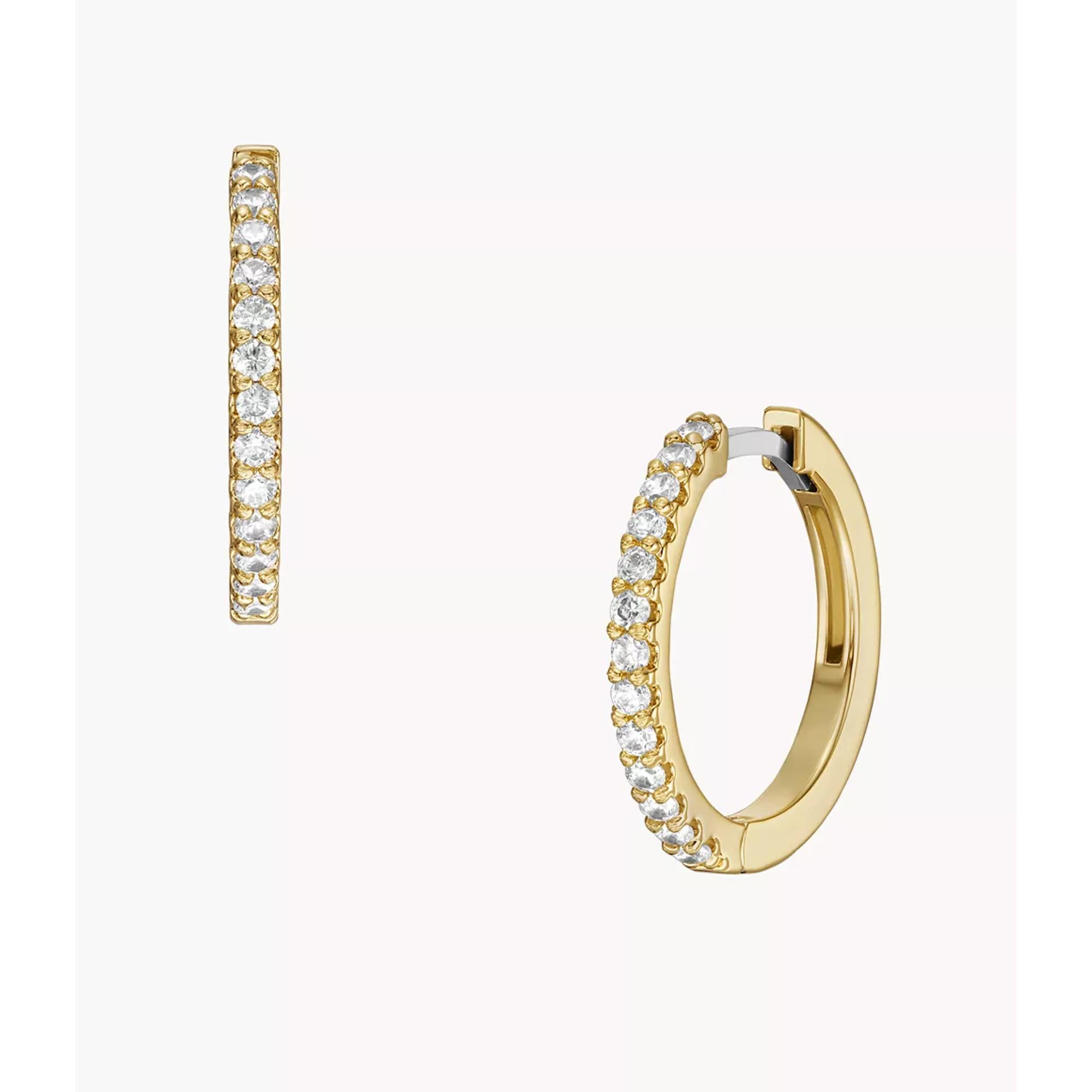 Fossil Ellis Pavé Glitz Gold-Tone Brass Hoop Ladies Earrings JA7215710