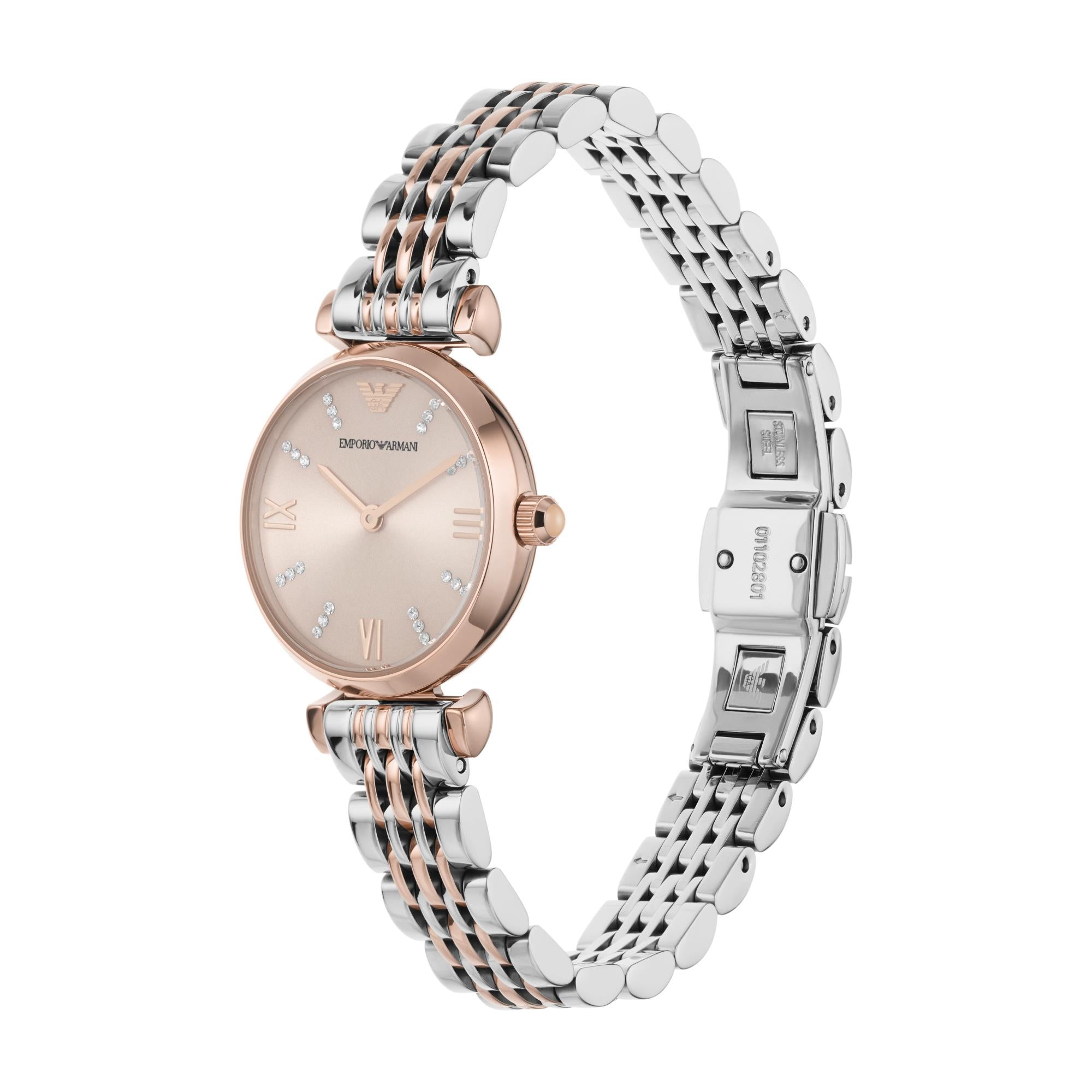 Emporio Armani Gianni T-BAR Pink Dial Stainless Steel Ladies Watch AR11223