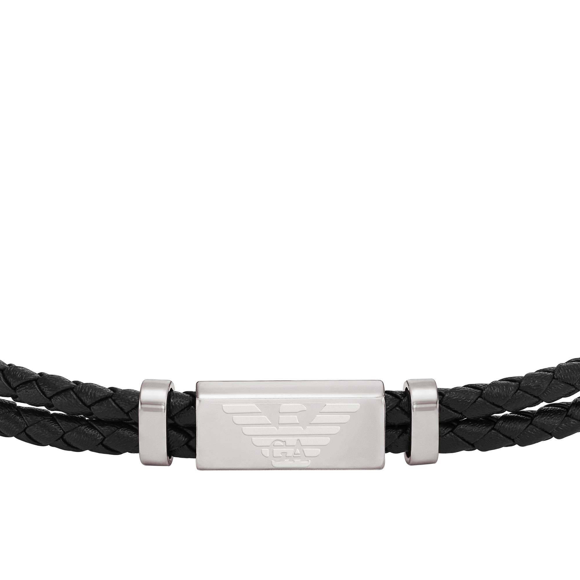 Emporio Armani Black Leather ID Men's Bracelet EGS3122040