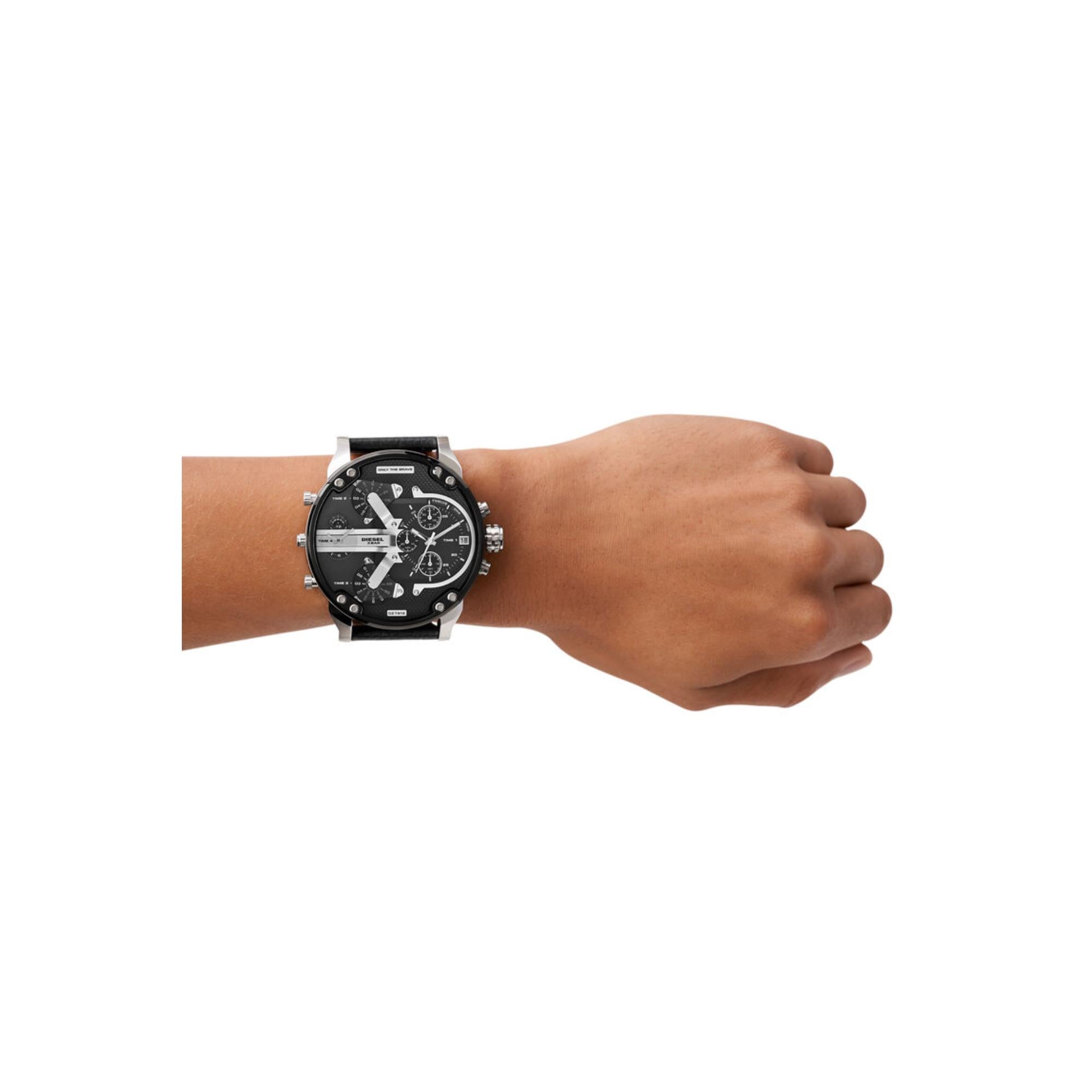 Diesel Mr. Daddy 2.0 Multifunction Black Dial Leather Strap Men's Watch DZ7313