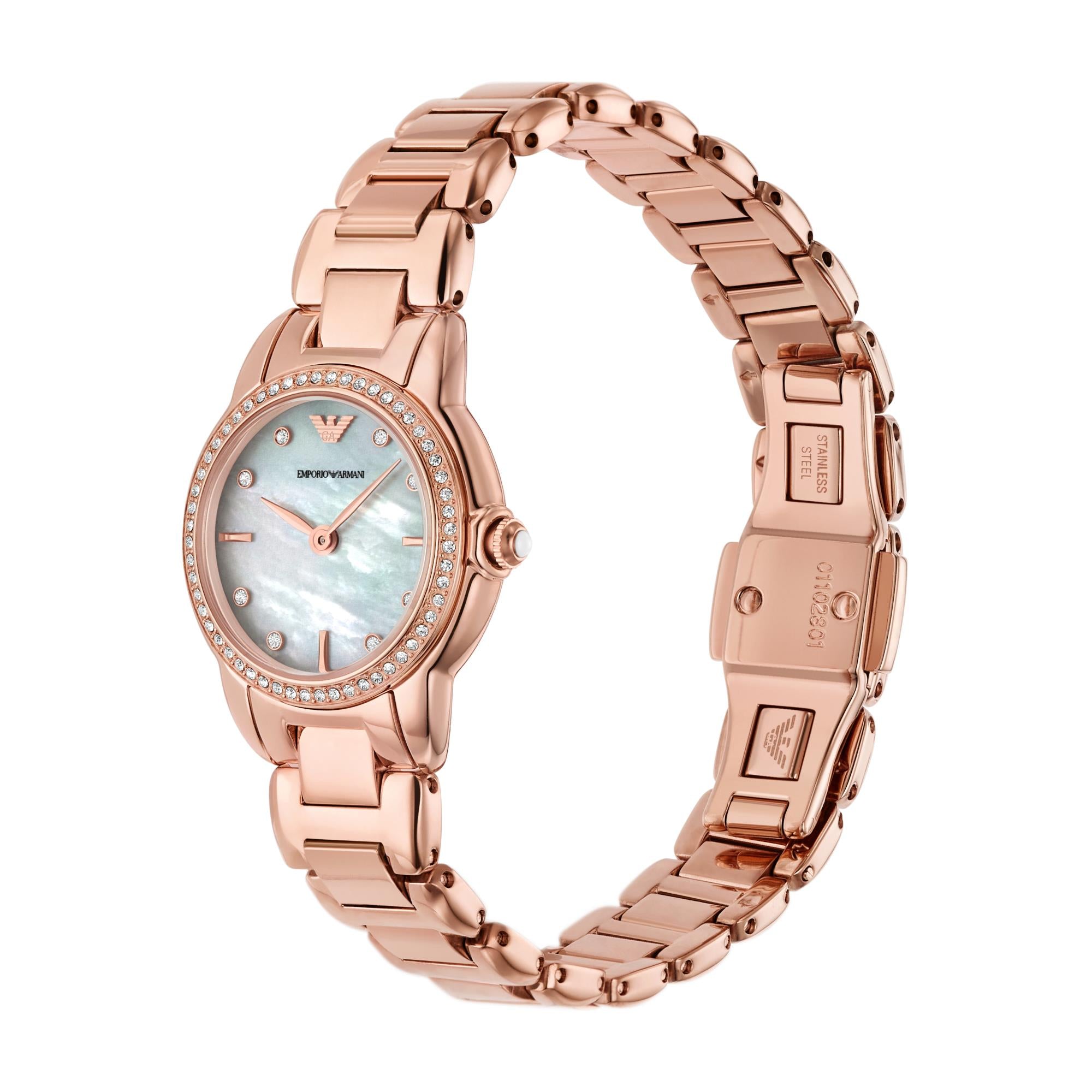 Emporio Armani Mia Mother Of Pearl Dial Rose Gold-Tone Stainless Steel Strap Ladies Watch AR11671