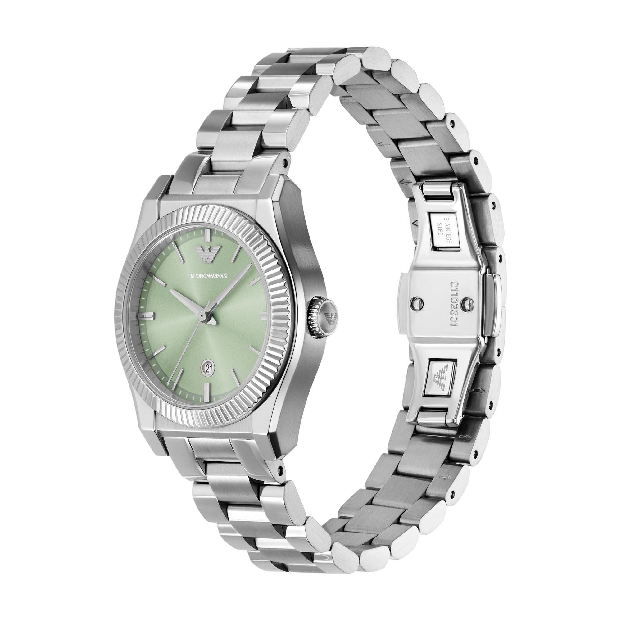 Emporio Armani Green Dial Stainless Steel Strap Ladies Watch AR11656