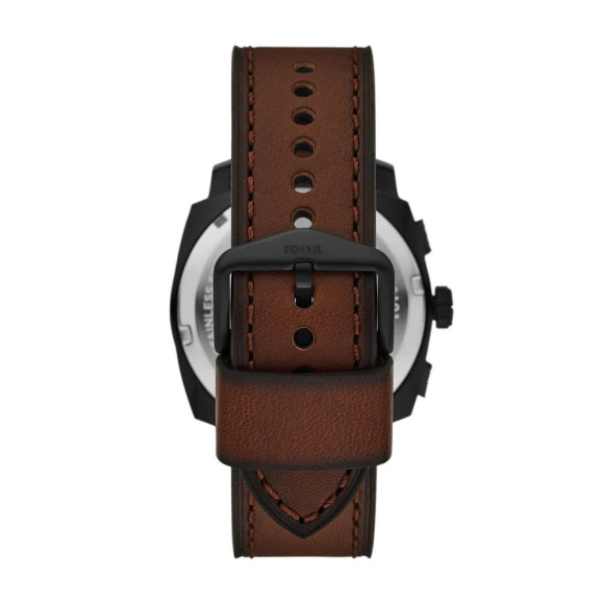 Fossil Machine Chronograph Black Dial Brown Leather Strap Men's Watch FS6101