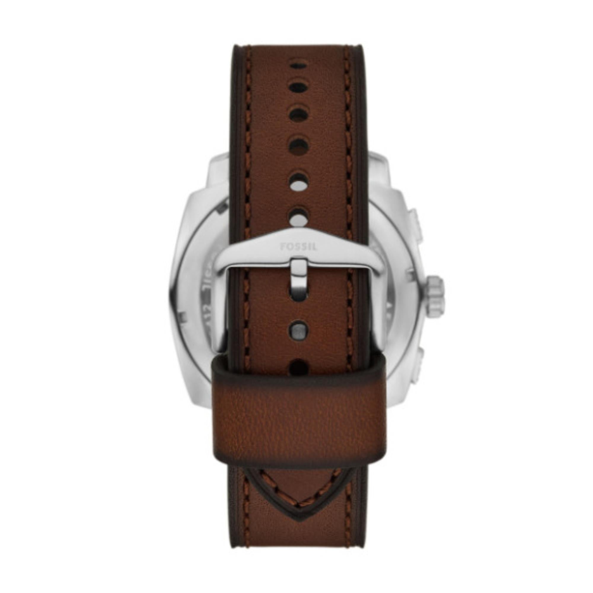 Fossil Machine Chronograph Green Dial Brown Leather Strap Men's Watch FS6100