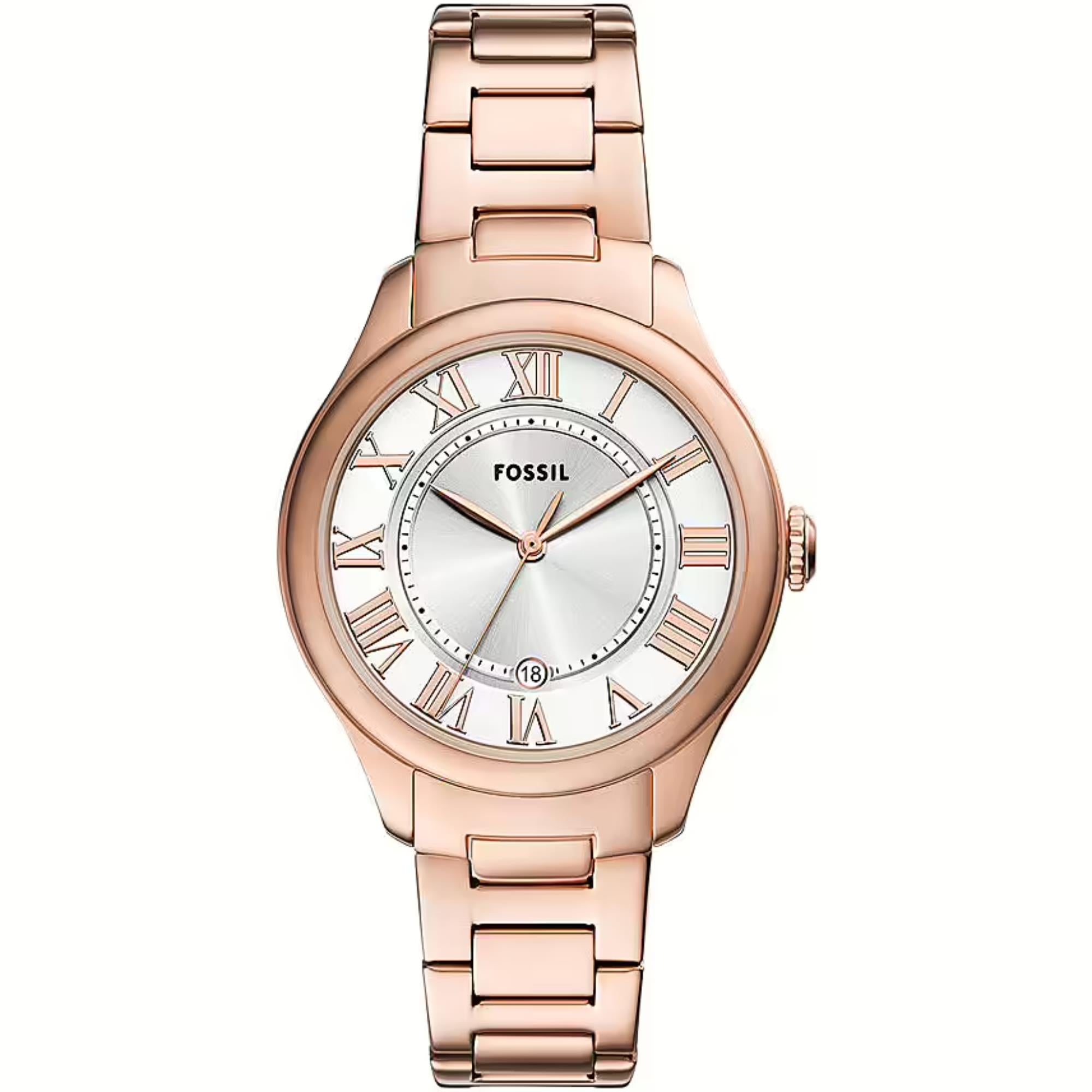 Fossil Gilmore Silver Dial Rose Gold-Tone Stainless Steel Strap Ladies Watch ES5394