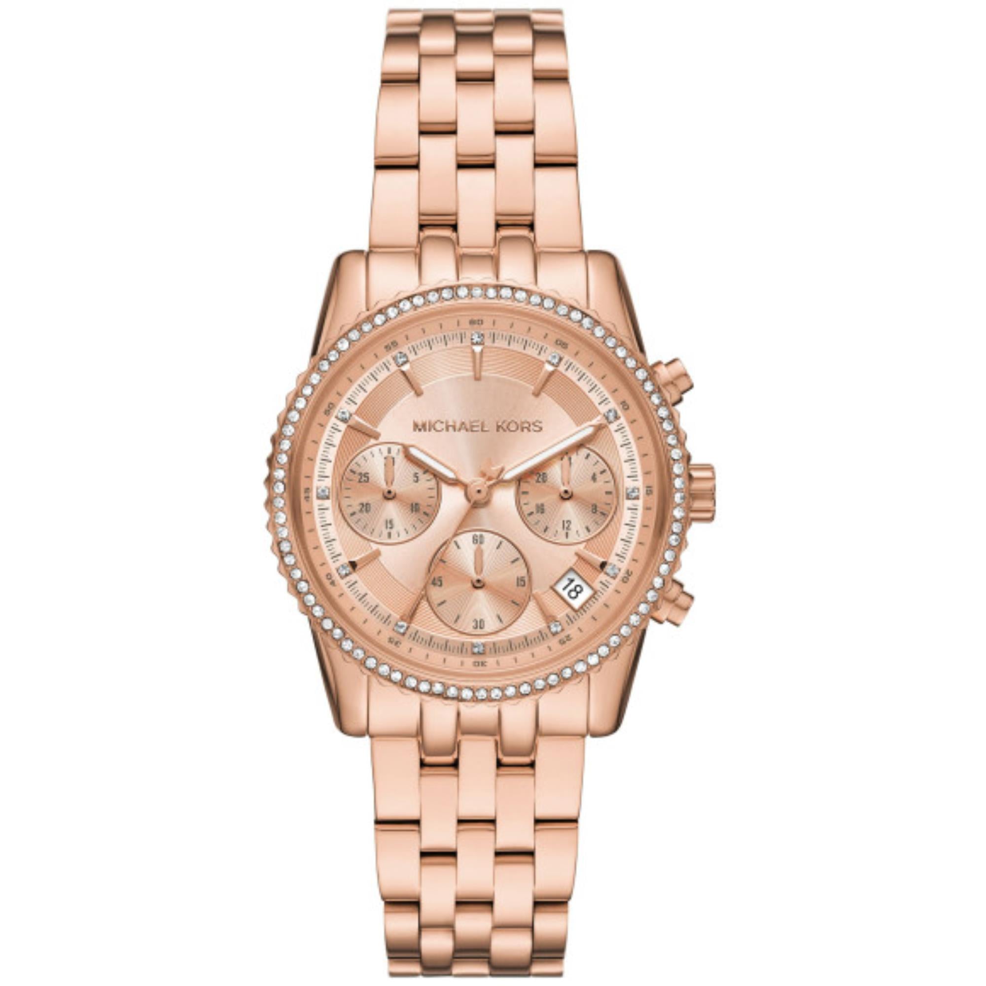 Michael Kors Mini Bryant Chronograph Rose Gold Dial Rose Gold-Tone Stainless Steel Strap Ladies Watch MK7531