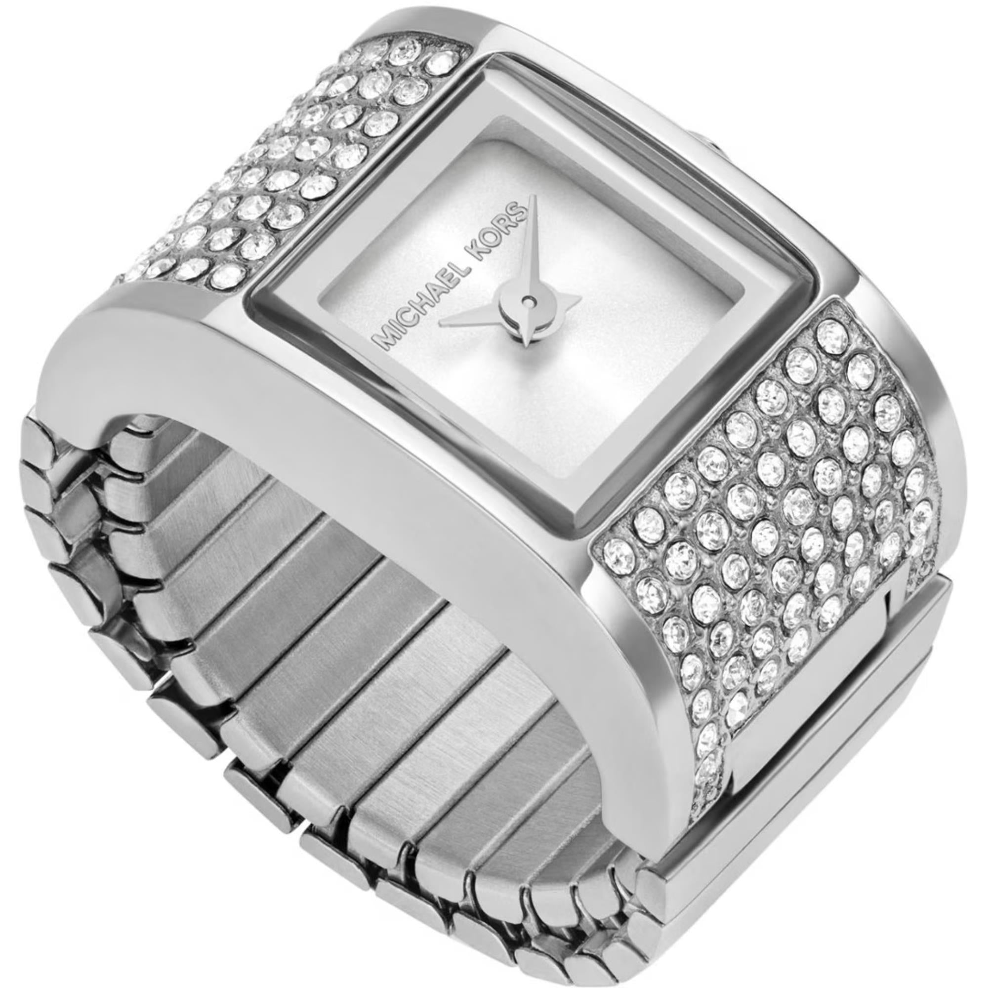 Michael Kors Darrington White Dial Stainless Steel Strap Ladies Watch Ring MK4884