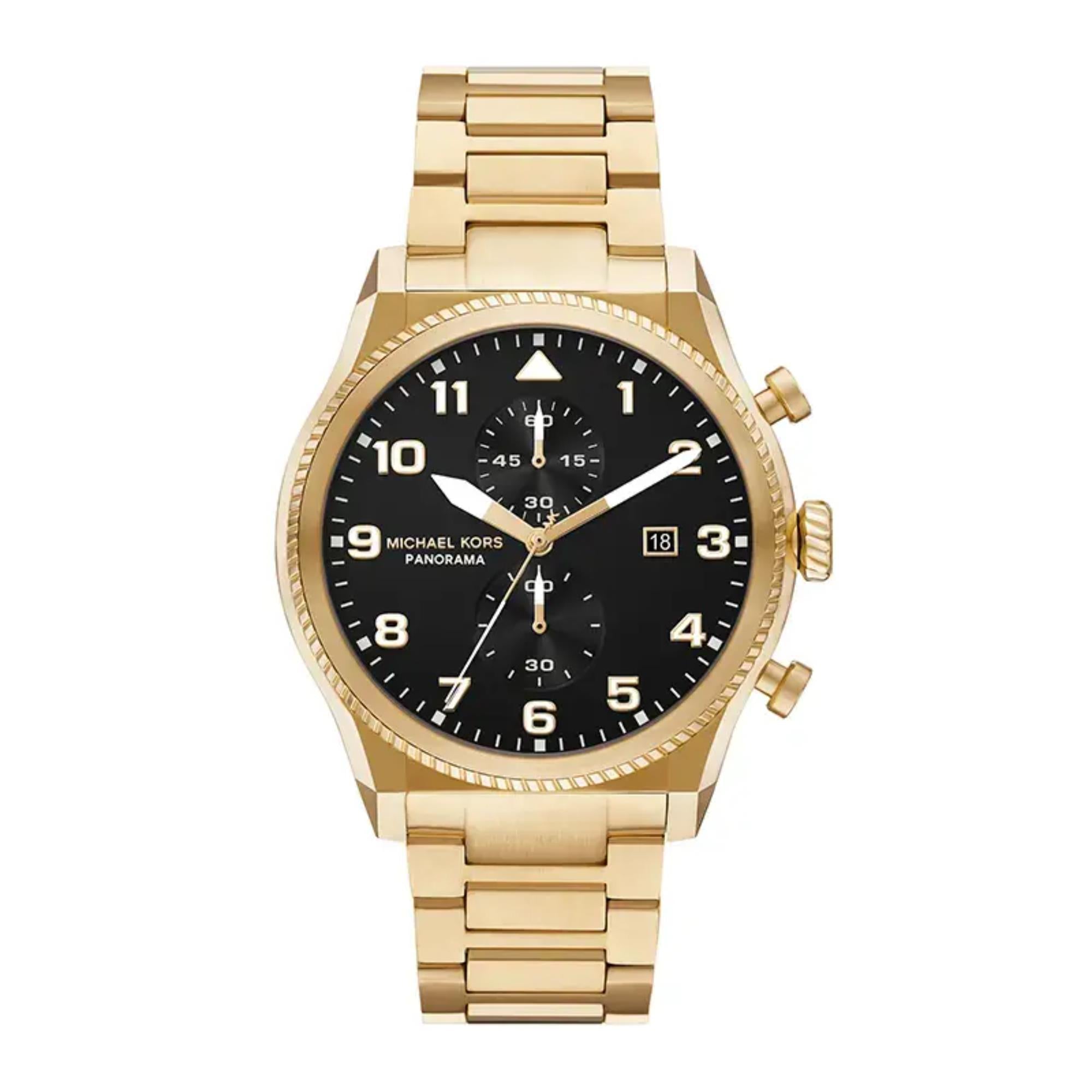 Michael Kors Panorama Chronograph Black Dial Gold-Tone Stainless Steel Men's Watch MK9195