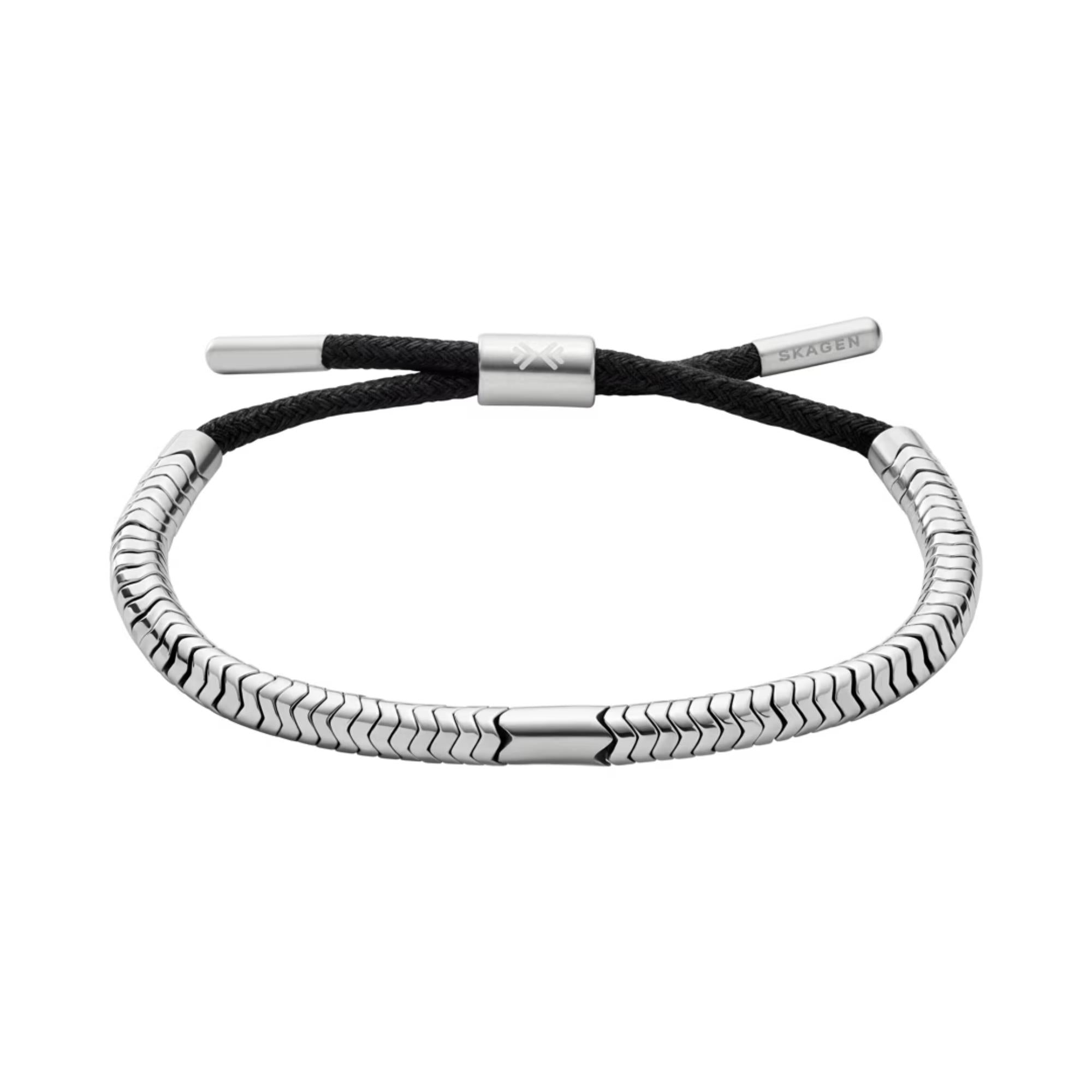 Skagen Pelle Silver-Tone Hematite Beaded Men's Bracelet SKJM0236040
