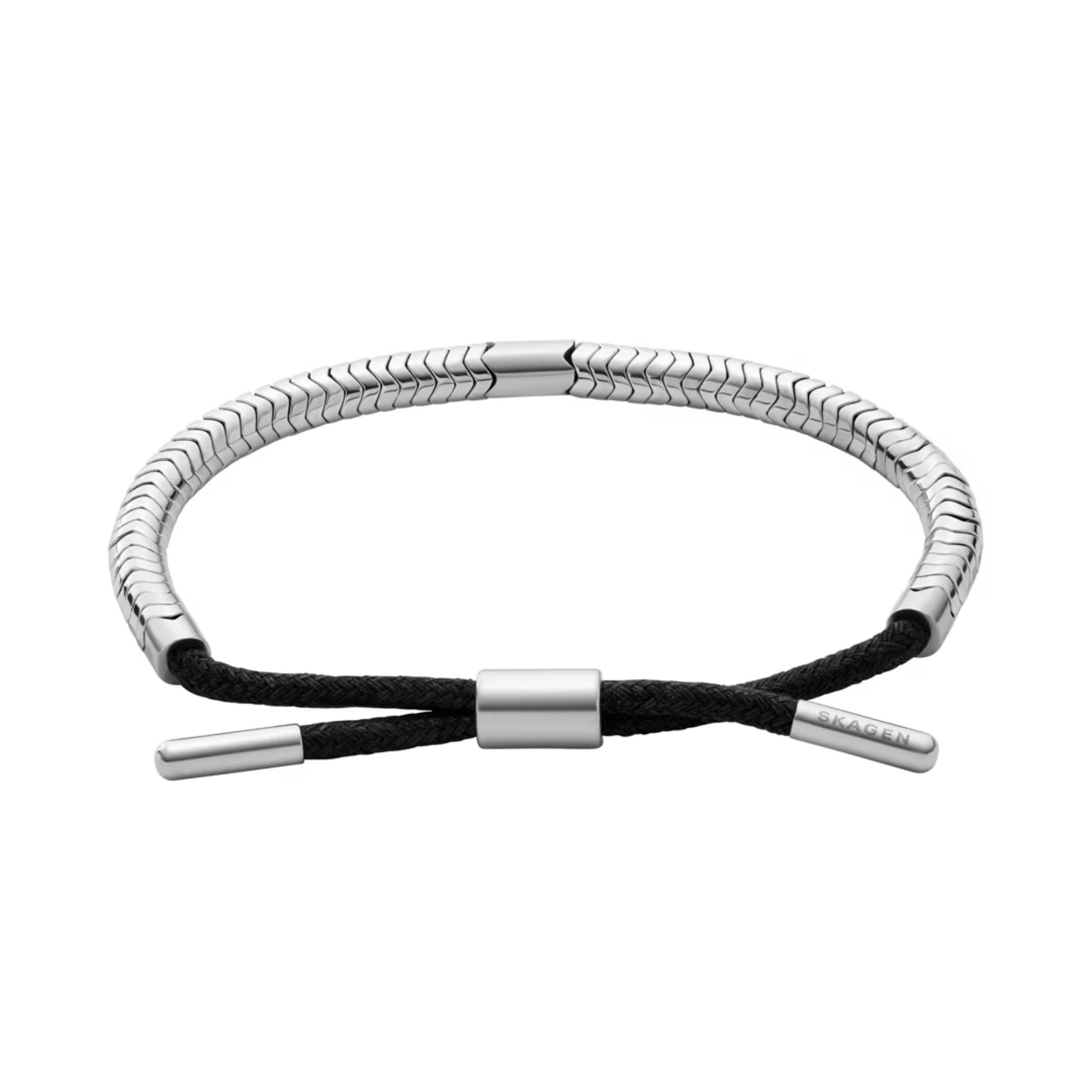Skagen Pelle Silver-Tone Hematite Beaded Men's Bracelet SKJM0236040