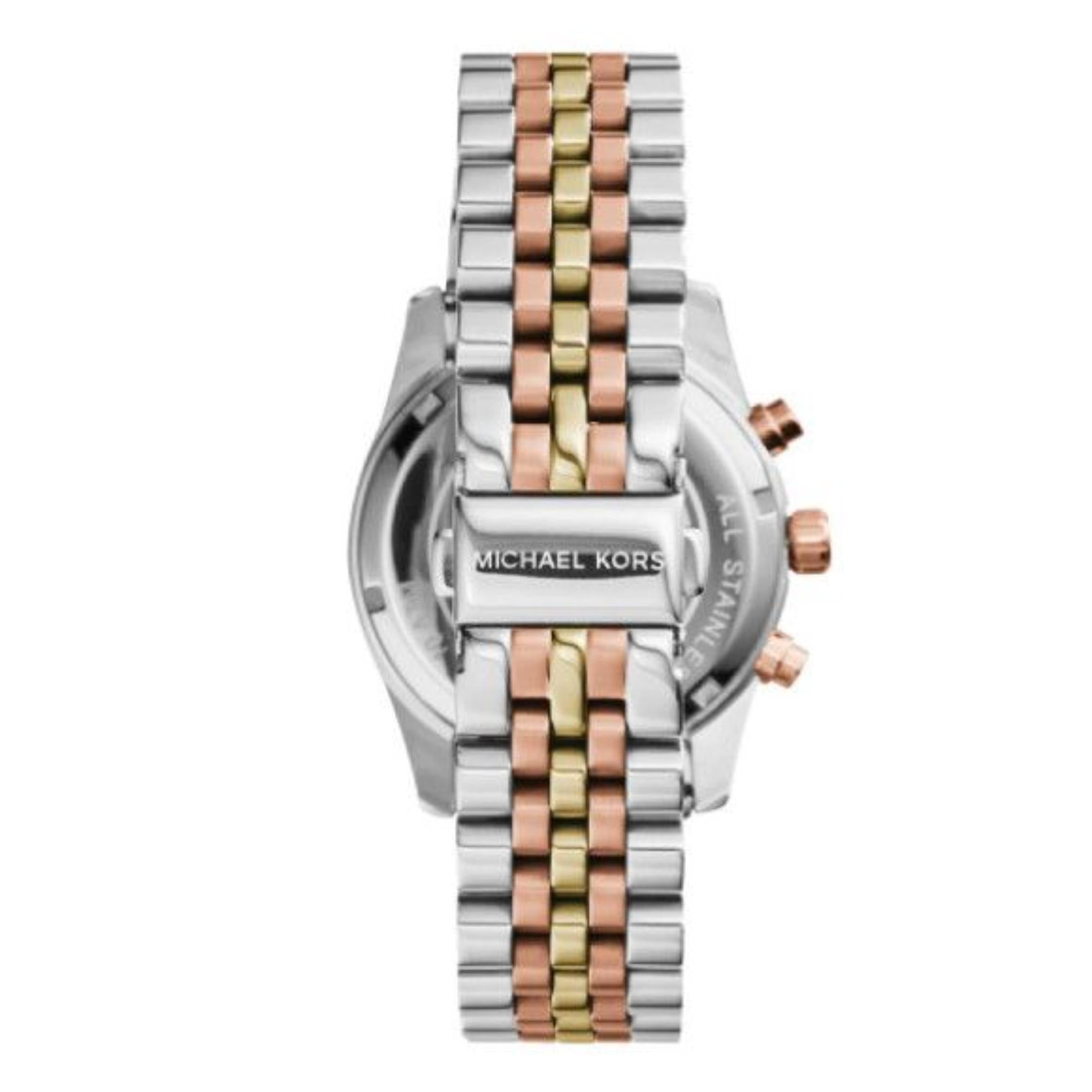 Michael Kors Tri-Tone Lexington Silver Dial Stainless Streel Strap Ladies Watch MK5735