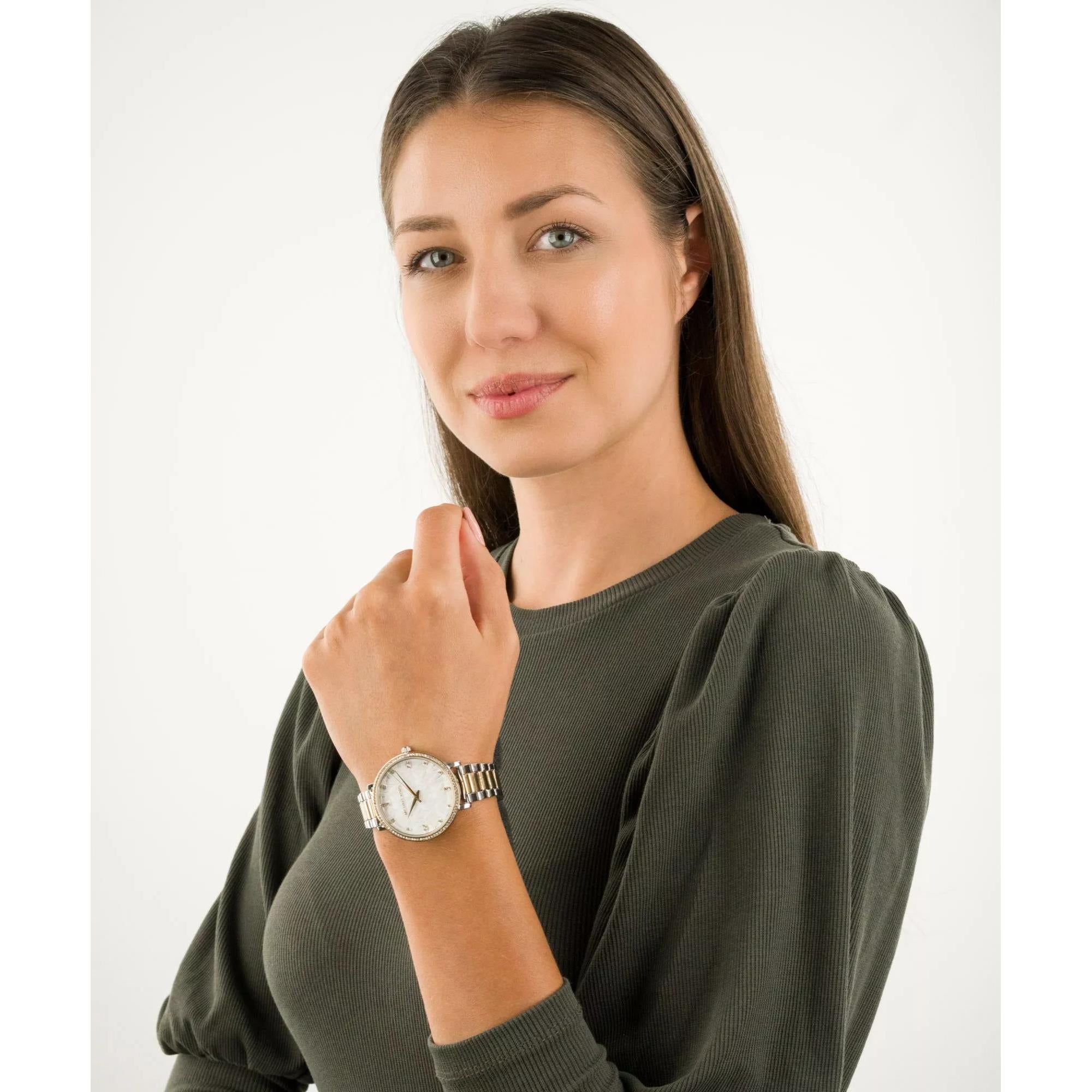 Michael Kors Pyper Two-Tone Alloy White Dial Stainless Steel Strap Ladies Watch MK4595