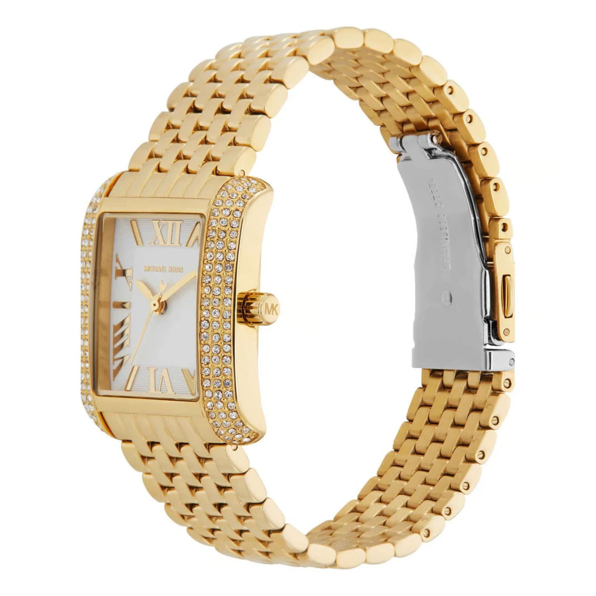 Michael Kors Emery White Dial Gold-Tone Stainless Steel Strap Ladies Watch MK4826