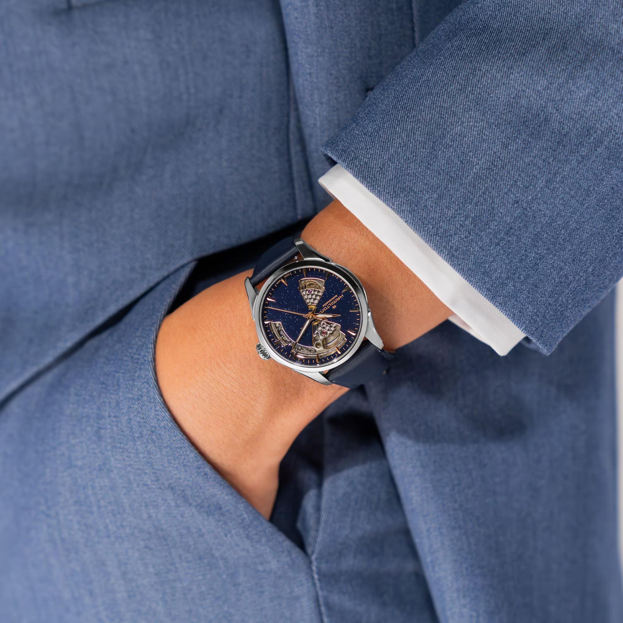 Hamilton Jazzmaster 36mm Open Heart Blue Dial Leather Automatic Watch H32215642