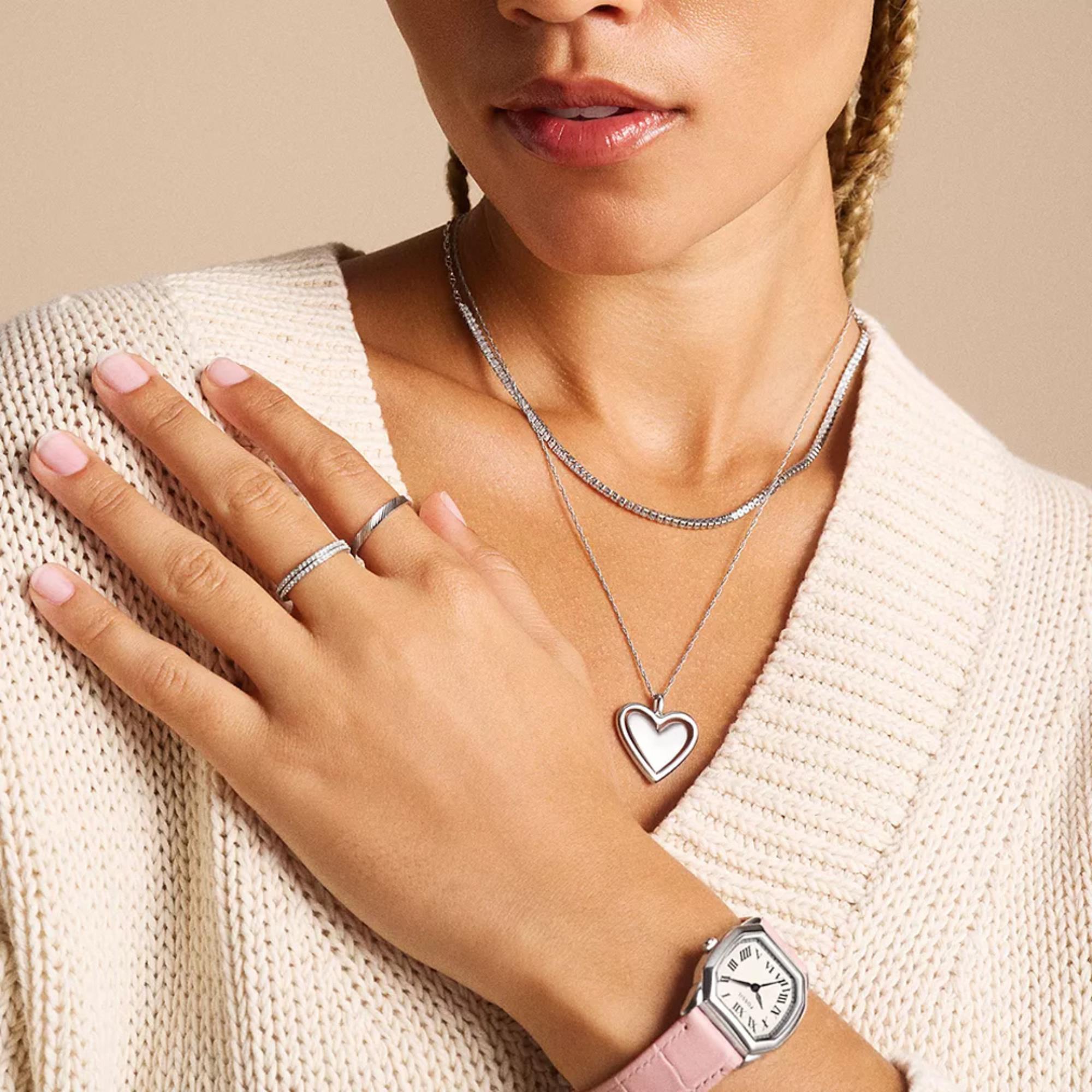 Fossil Legacy Heart Stainless Steel Rotating Pendant Ladies Necklace JF04836040