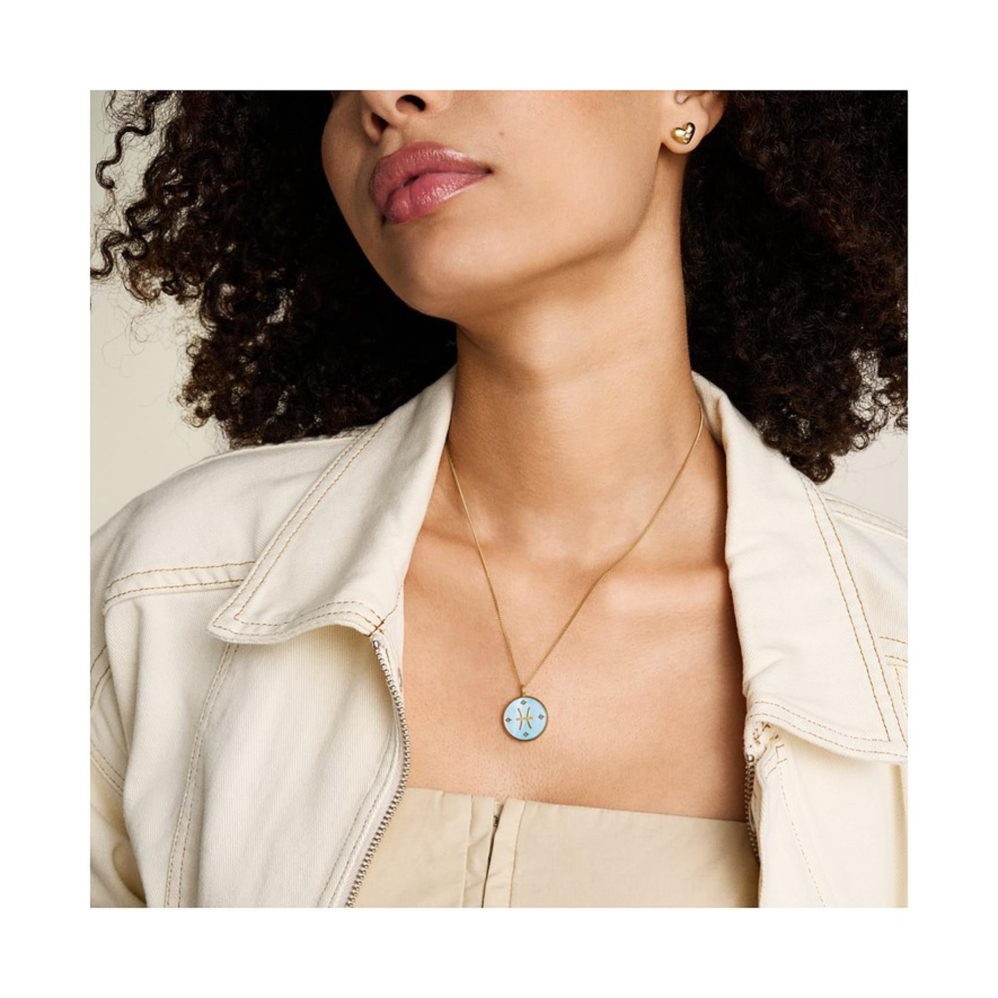 Fossil Written in the Stars Gold-Tone Stainless Steel Green Mother-of-Pearl Pisces Pendant Ladies Necklace JF04848710