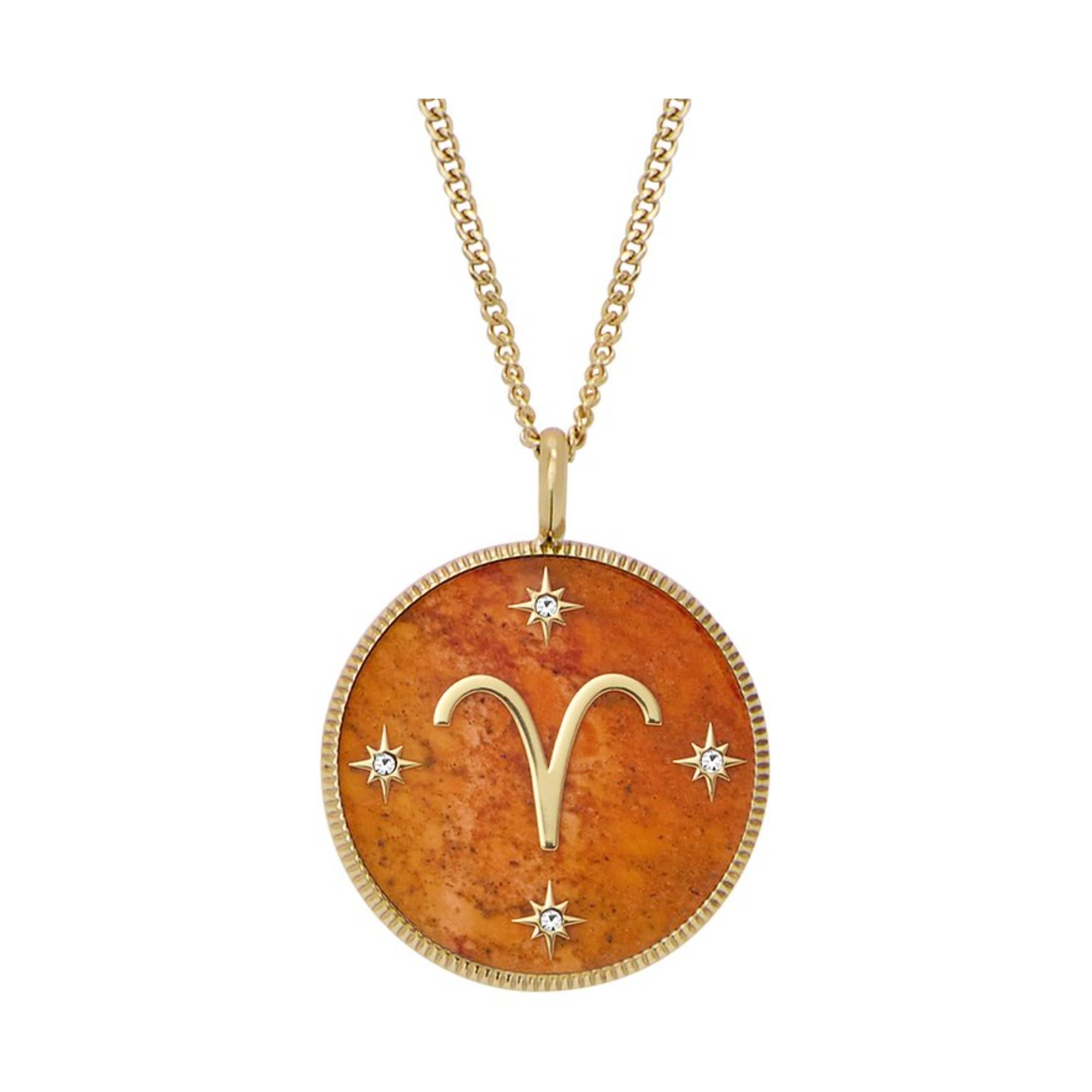 Fossil Written in the Stars Gold-Tone Stainless Steel Red Carnelian Aries Pendant Ladies Necklace JF04838710