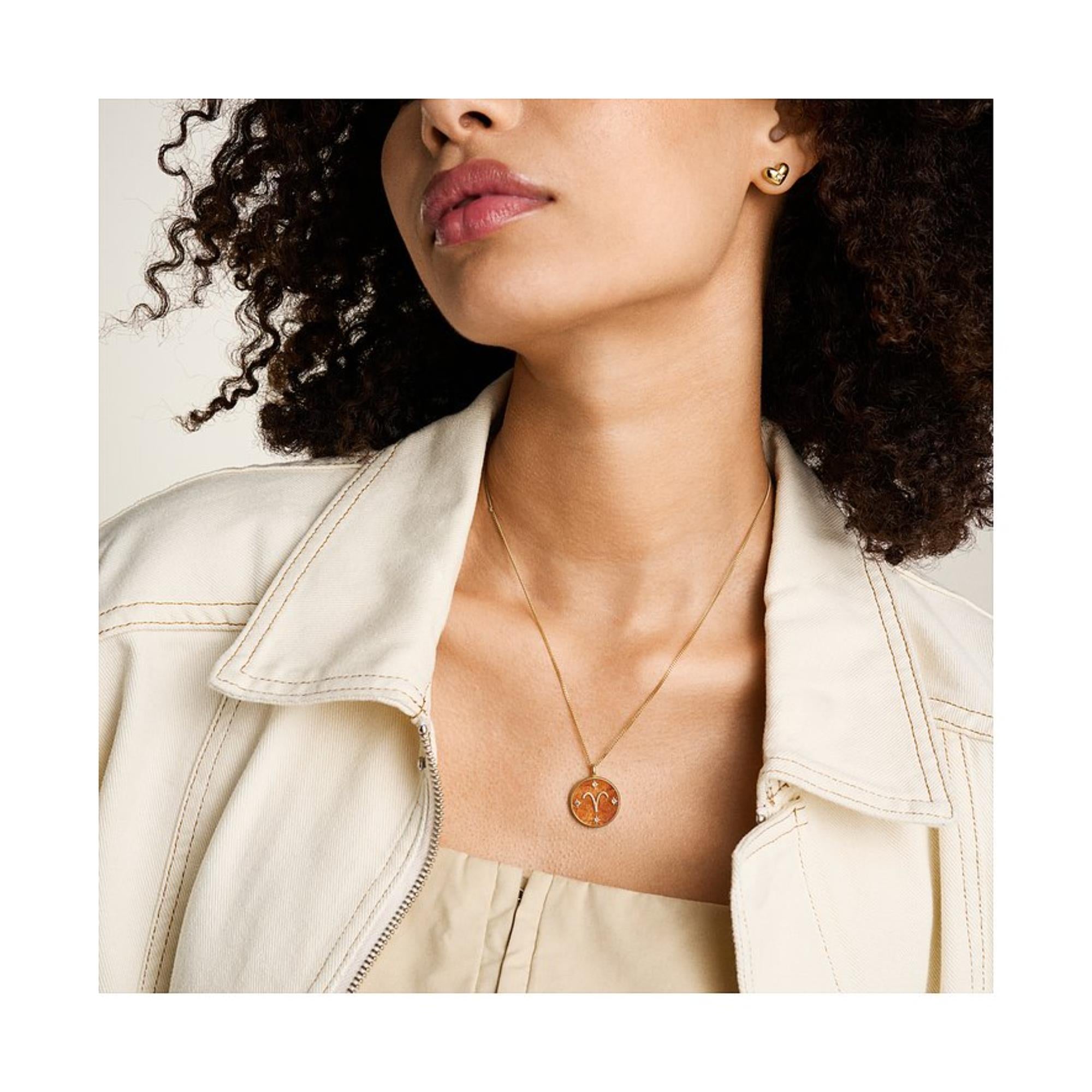 Fossil Written in the Stars Gold-Tone Stainless Steel Red Carnelian Aries Pendant Ladies Necklace JF04838710