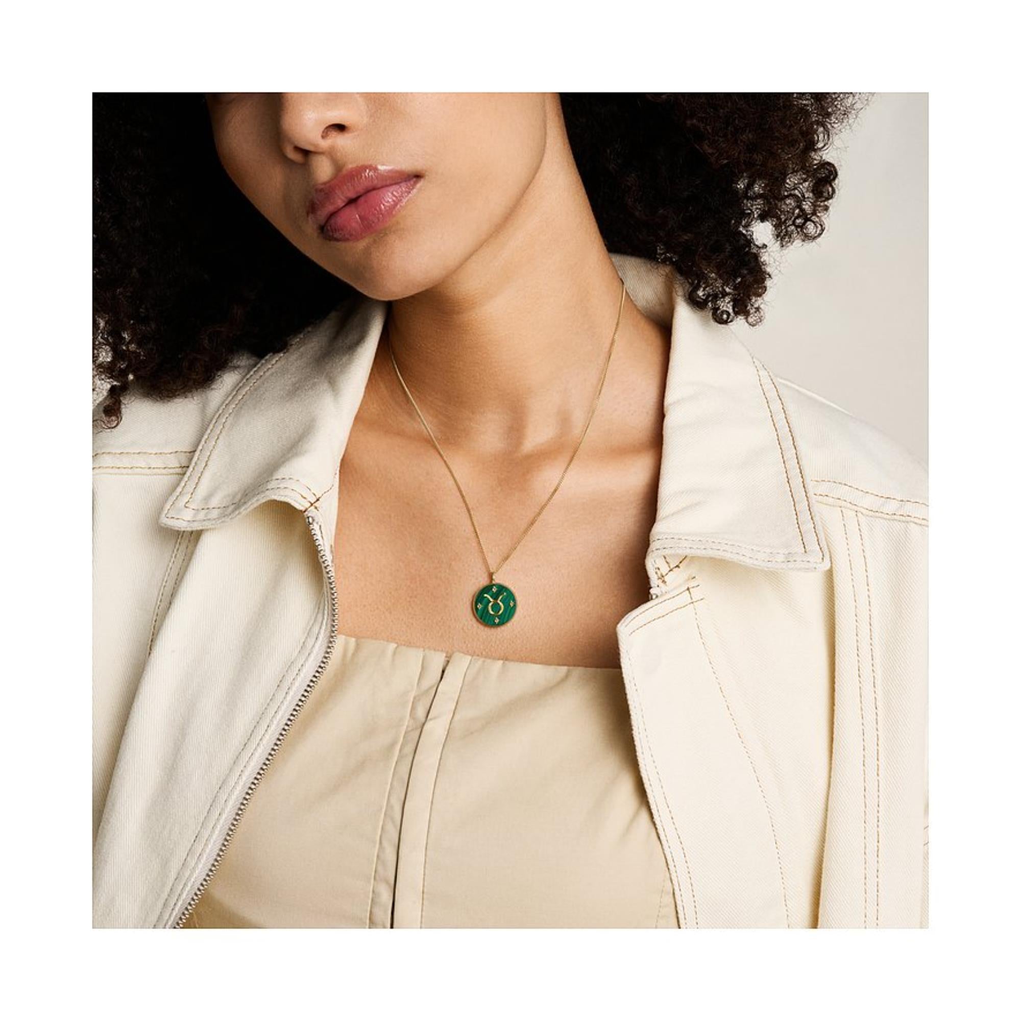Fossil Written in the Stars Gold-Tone Stainless Steel Green Malachite Taurus Pendant Ladies Necklace JF04839710