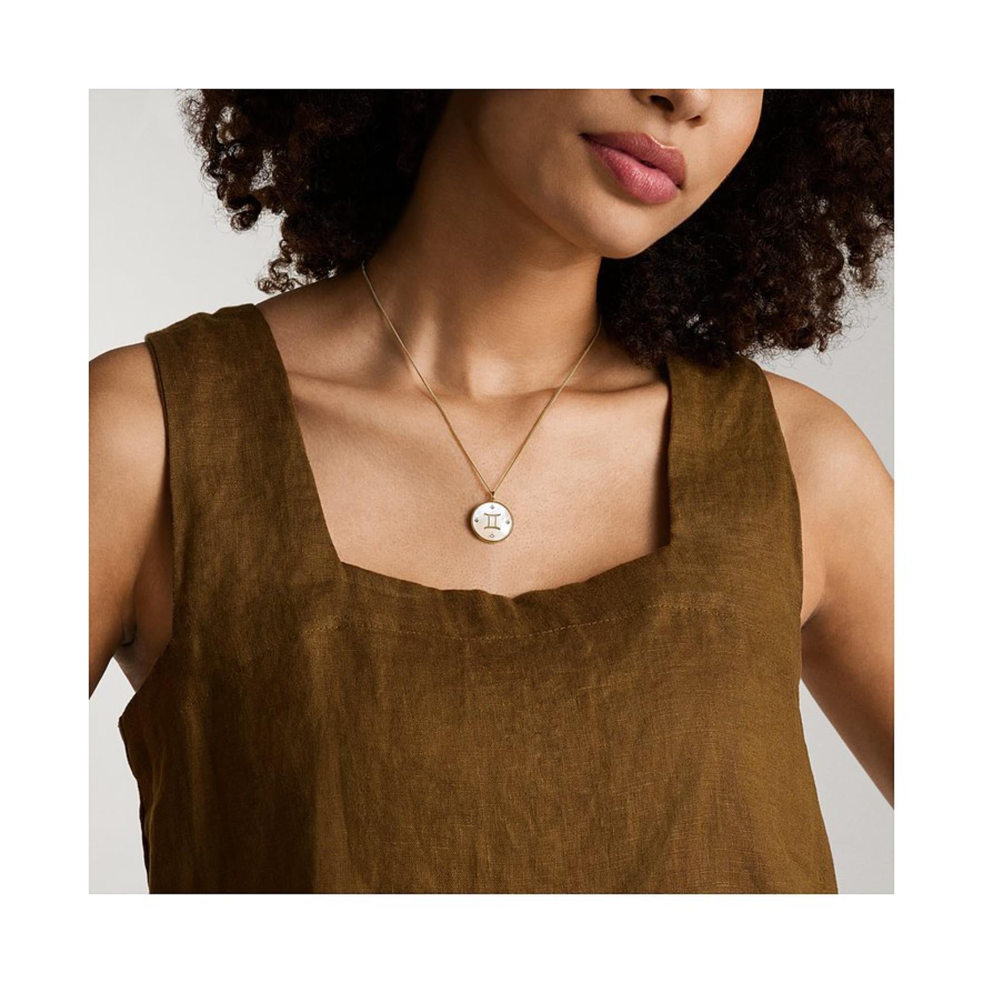 Fossil Written in the Stars Gold-Tone Stainless Steel White Mother-of-Pearl Gemini Pendant Ladies Necklace JF04840710