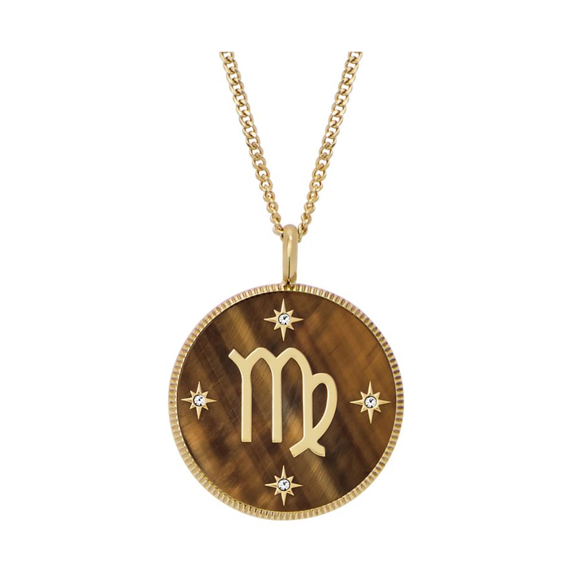 Fossil Written in the Stars Gold-Tone Stainless Steel Tiger's Eye Virgo Pendant Ladies Necklace JF04843710