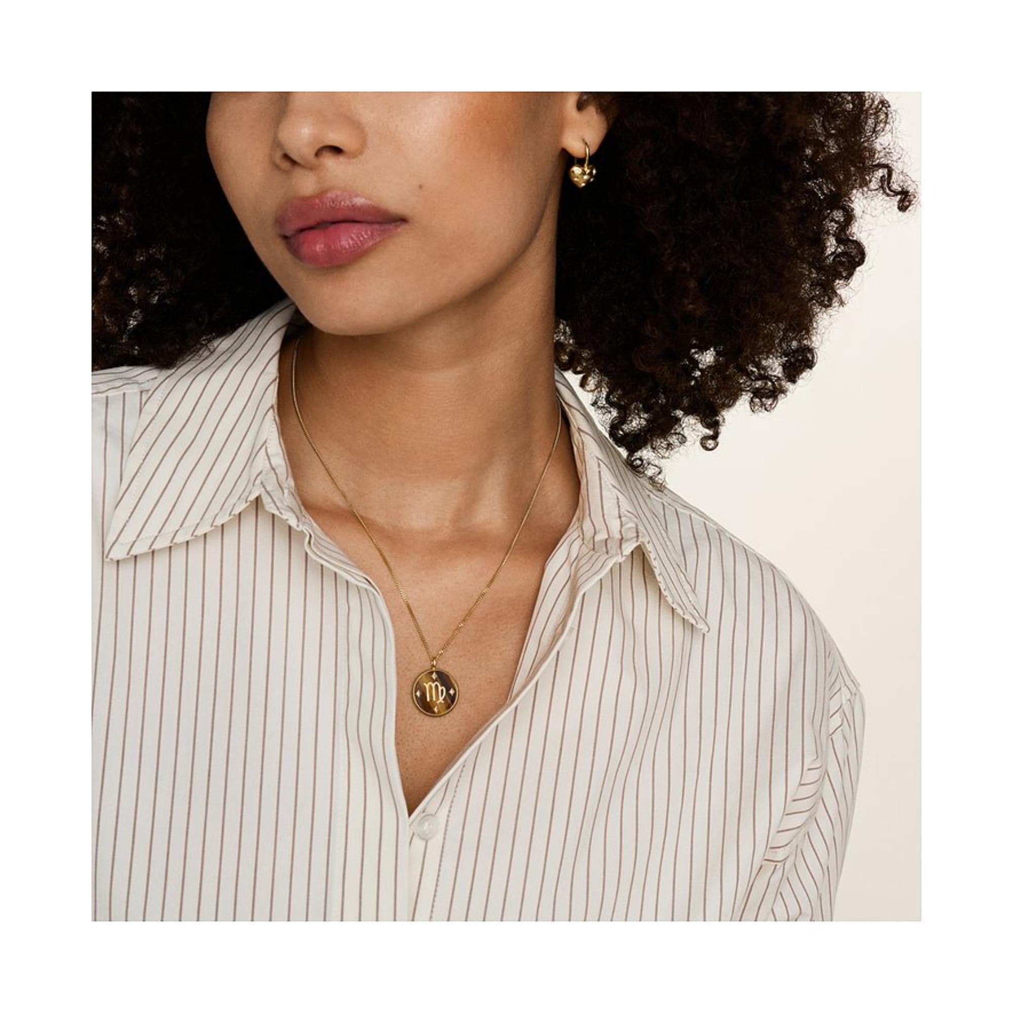 Fossil Written in the Stars Gold-Tone Stainless Steel Tiger's Eye Virgo Pendant Ladies Necklace JF04843710