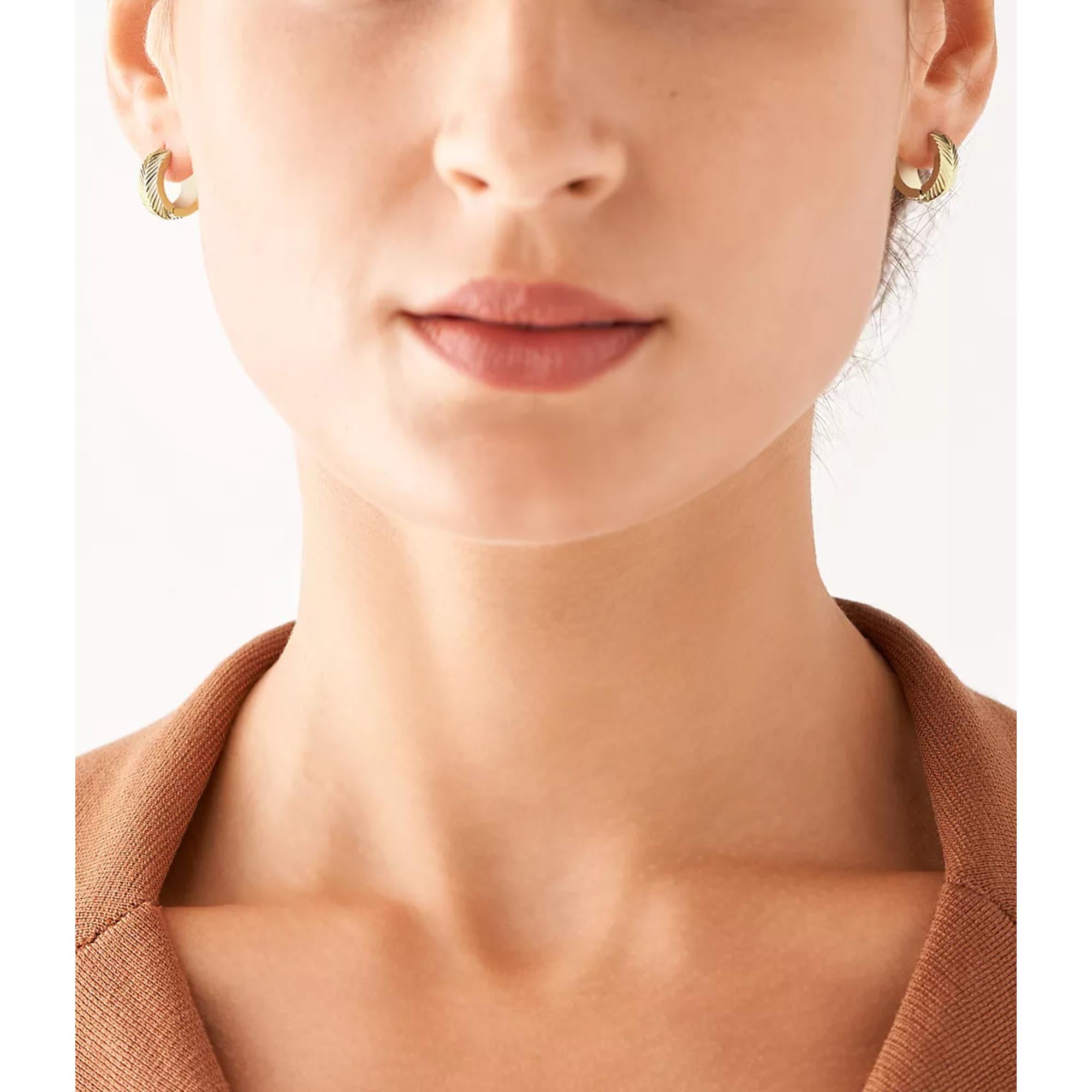 Fossil Harlow Linear Texture Gold-Tone Stainless Steel Huggie Hoop Ladies Earrings JF04116710