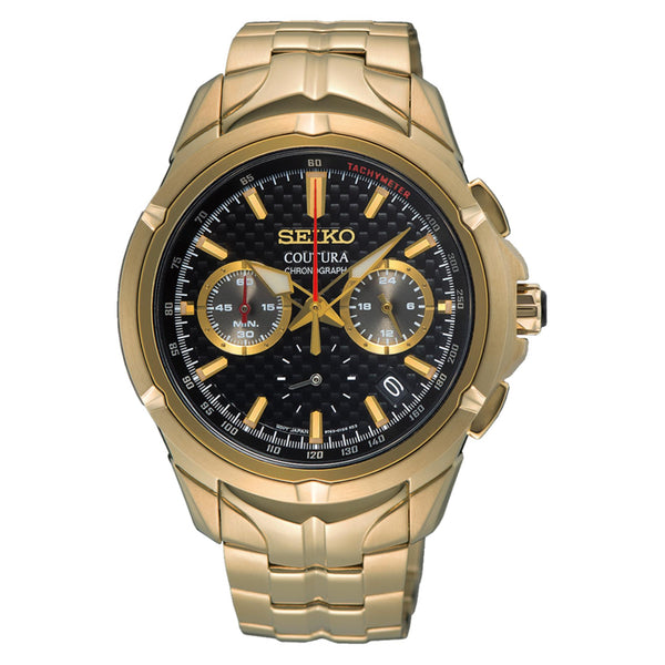 Seiko Coutura Quartz Chronograph Black Dial Gold-Tone Steel Strap Men's Watch SSB438P1