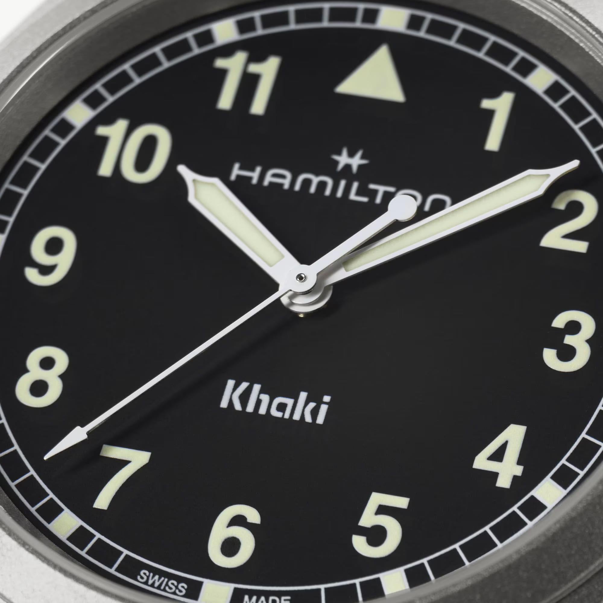 Hamilton Khaki Field Quartz Black Dial Stainless Steel Strap Men's Watch H69401130