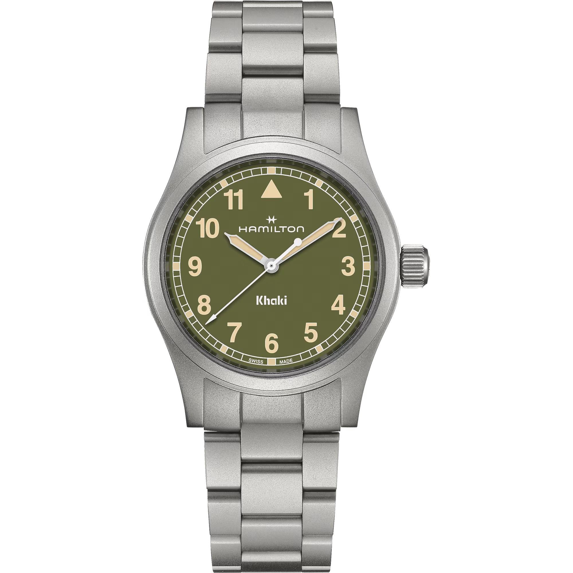 Hamilton Khaki Field Quartz Green Dial Stainless Steel Strap Men's Watch H69401160