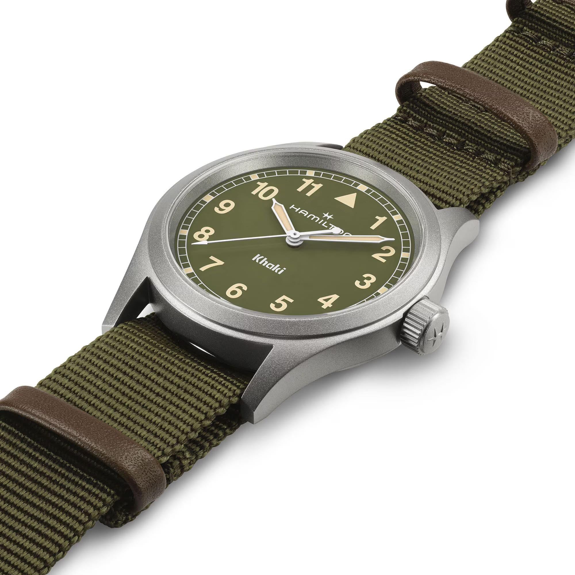 Hamilton Khaki Field Quartz Green Dial Textile Strap Men's Watch H69401960