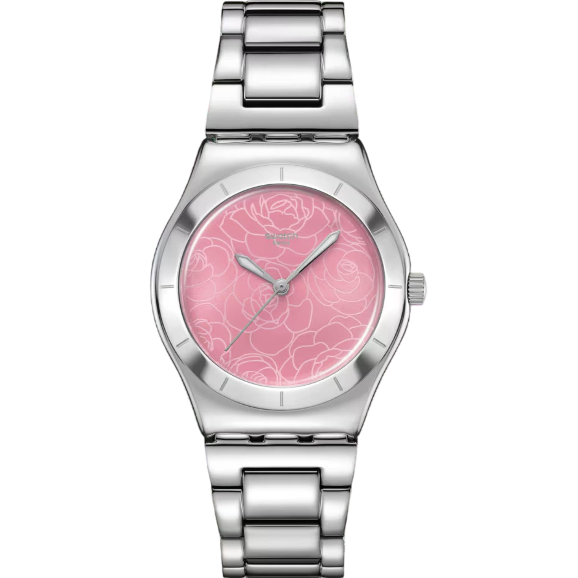 Swatch Petal Charm Pink Dial Stainless Steel Strap Unisex Watch YLS234G