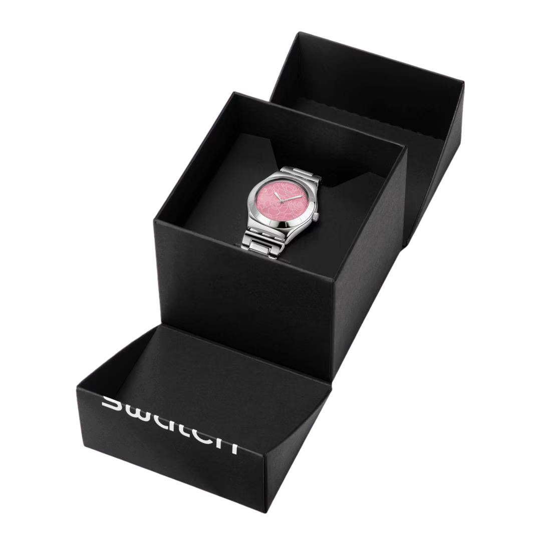 Swatch Petal Charm Pink Dial Stainless Steel Strap Unisex Watch YLS234G