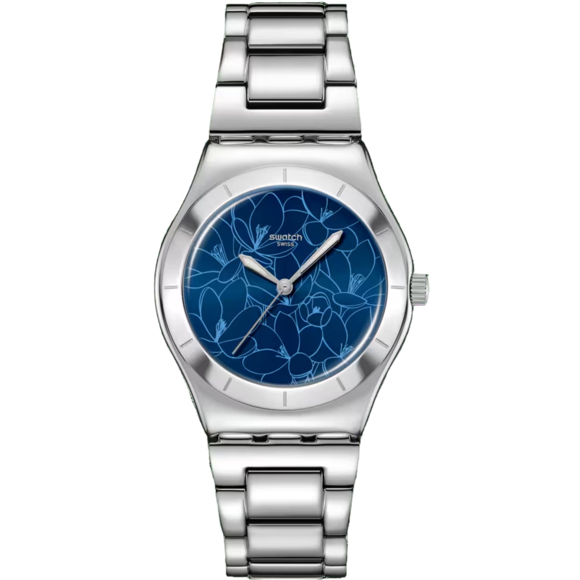 Swatch Blue Petal Frenzy Blue Dial Stainless Steel Strap Unisex Watch YLS235G