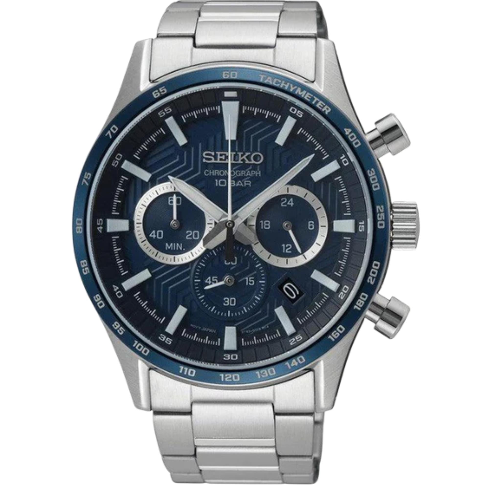 Seiko Conceptual Quartz Chronograph Blue Dial Steel Strap Men's Watch SSB445P1