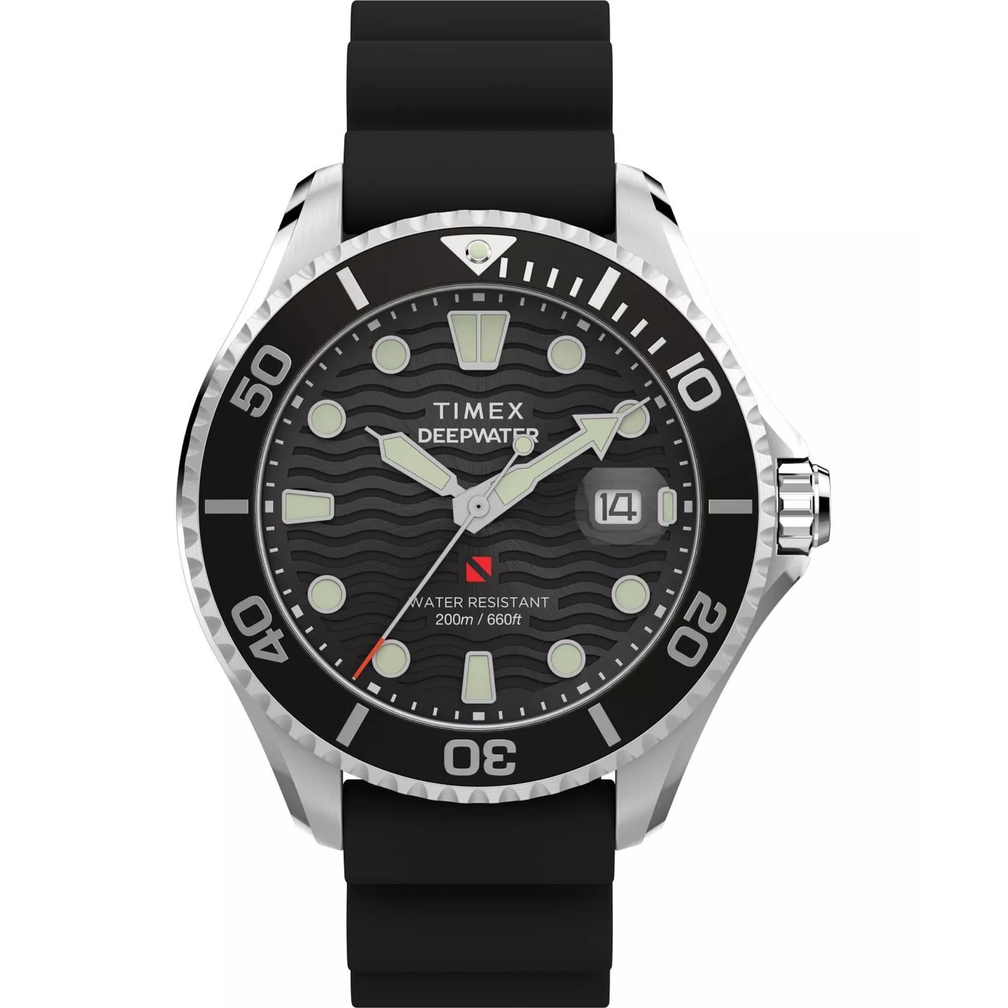 Timex Deep Water Meridian Black Dial Rubber Strap Men's Watch TW2W81600