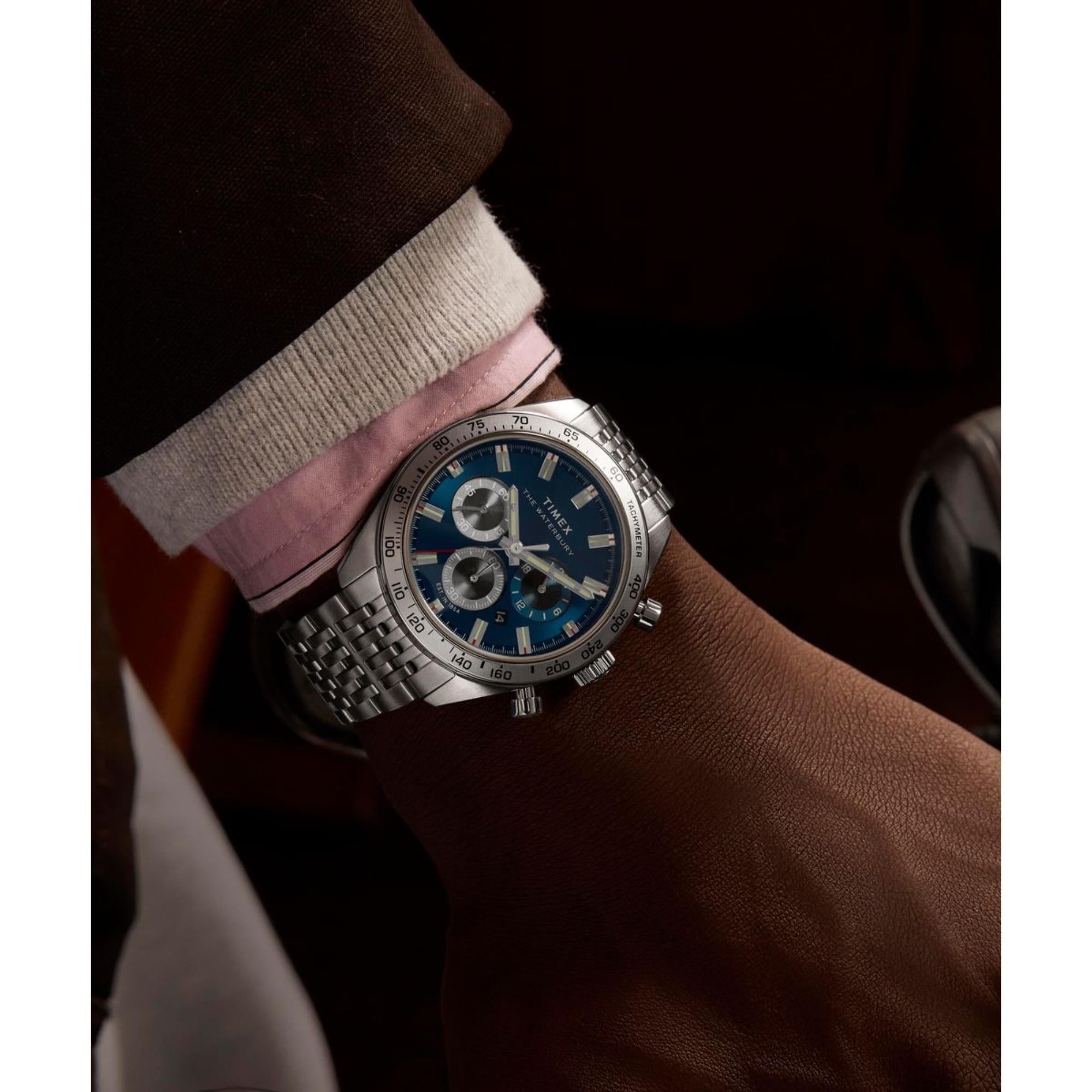 Timex Waterbury Traditional Chronograph Blue Dial Steel Strap Men's Watch TW2Y18500