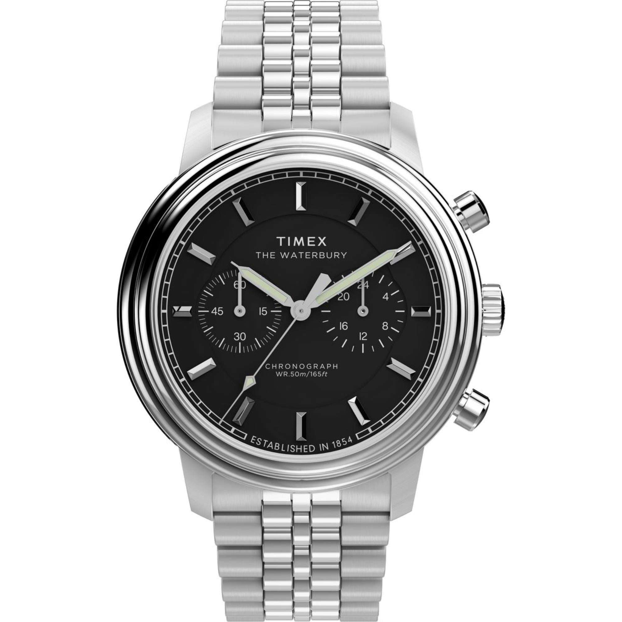 Timex Waterbury Metropolitan Chronograph Black Dial Stainless Steel Men's WatchTW2Y23400