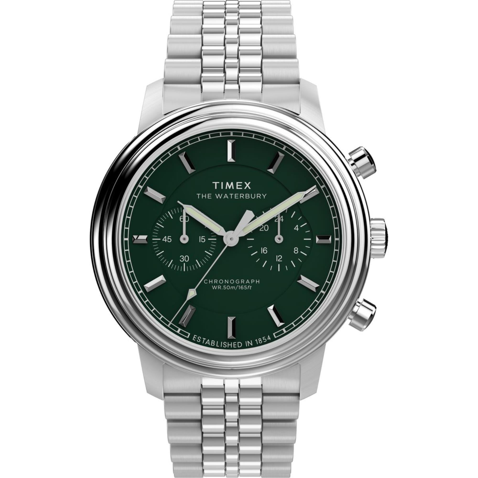 Timex Waterbury Metropolitan Chronograph Green Dial Stainless Steel Men's Watch TW2Y23600