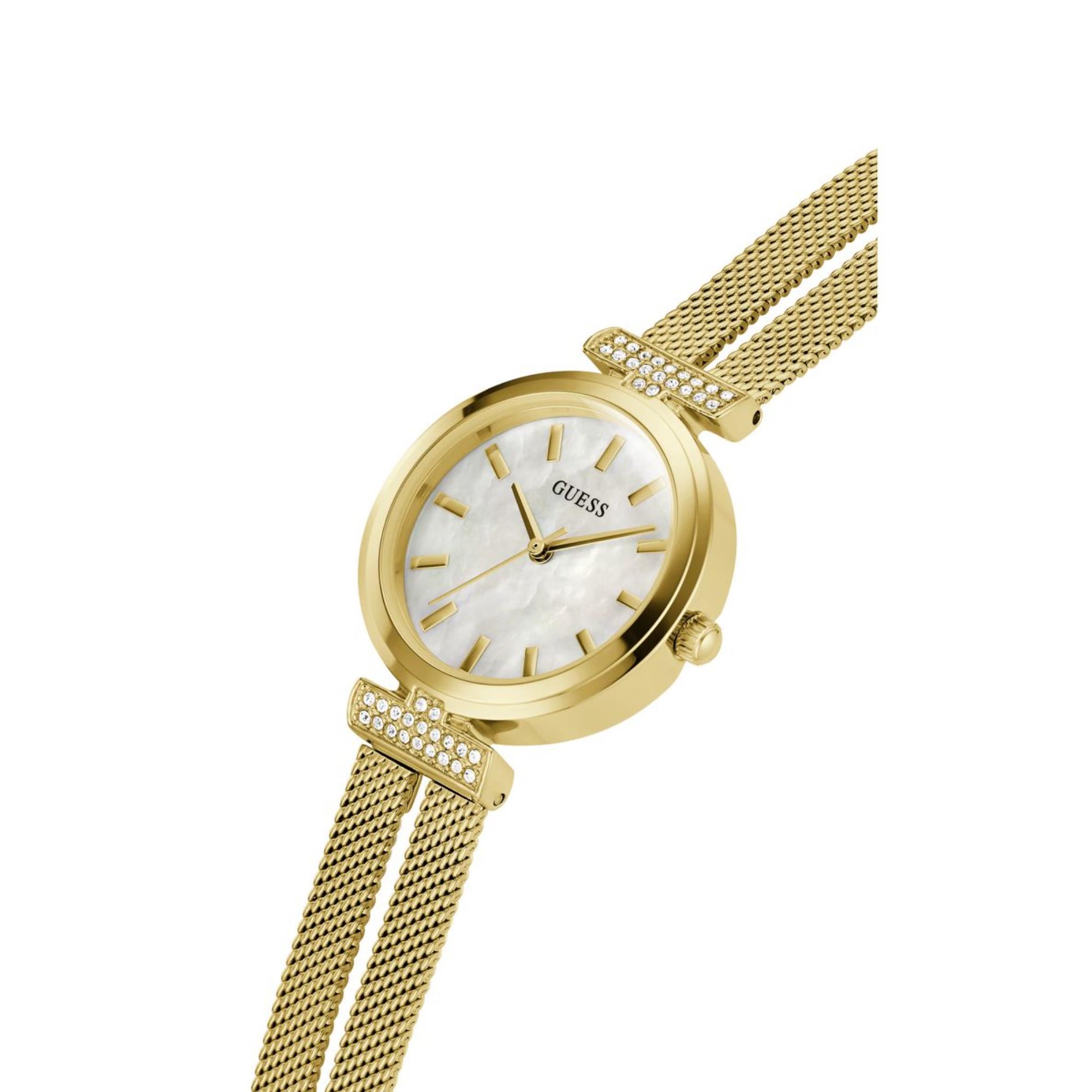 Guess Array Mother of Pearl Dial Stainless Steel Mesh Strap Women's Watch GW0471L2