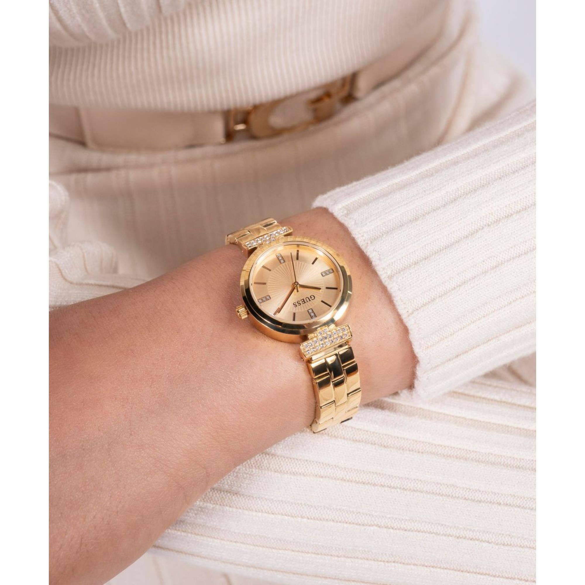 Guess Array Champagne Dial Stainless Steel Strap Women's Watch GW0762L2