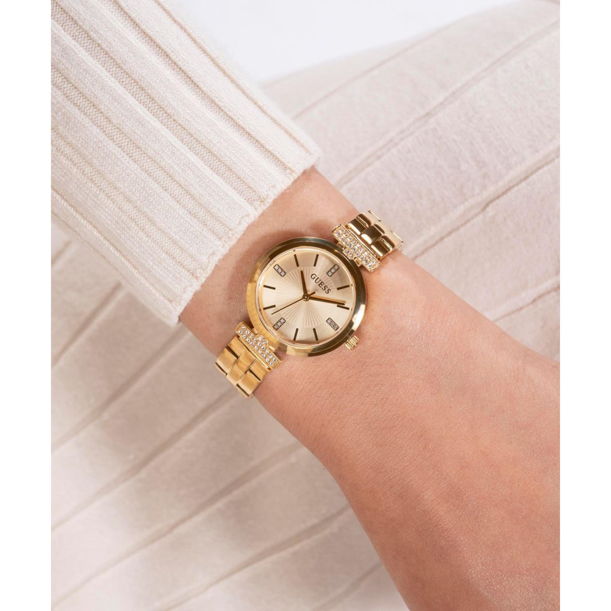 Guess Array Champagne Dial Stainless Steel Strap Women's Watch GW0762L2